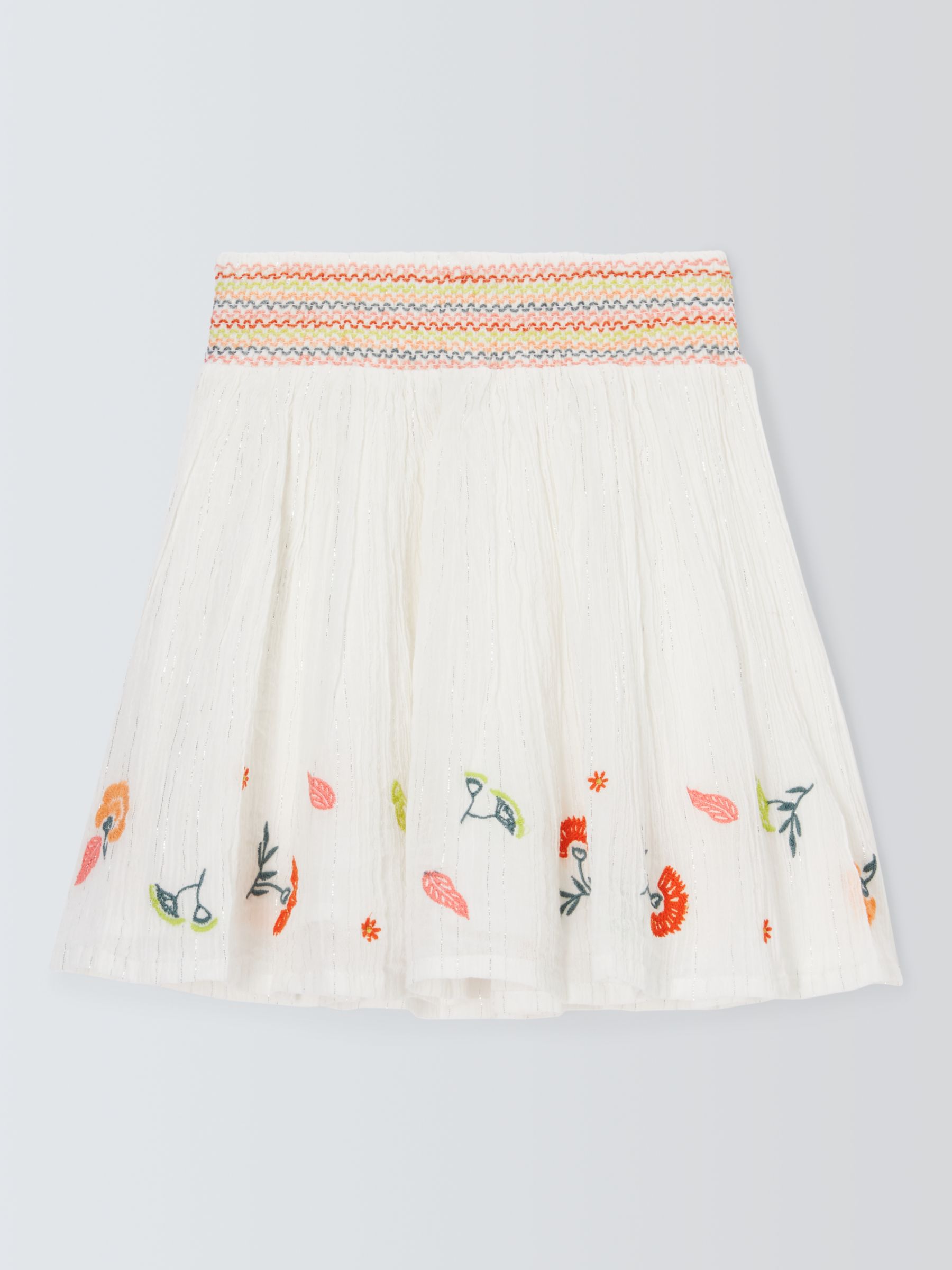 John Lewis Kids' Embroidery Metallic Thread Skirt, White, 4 years