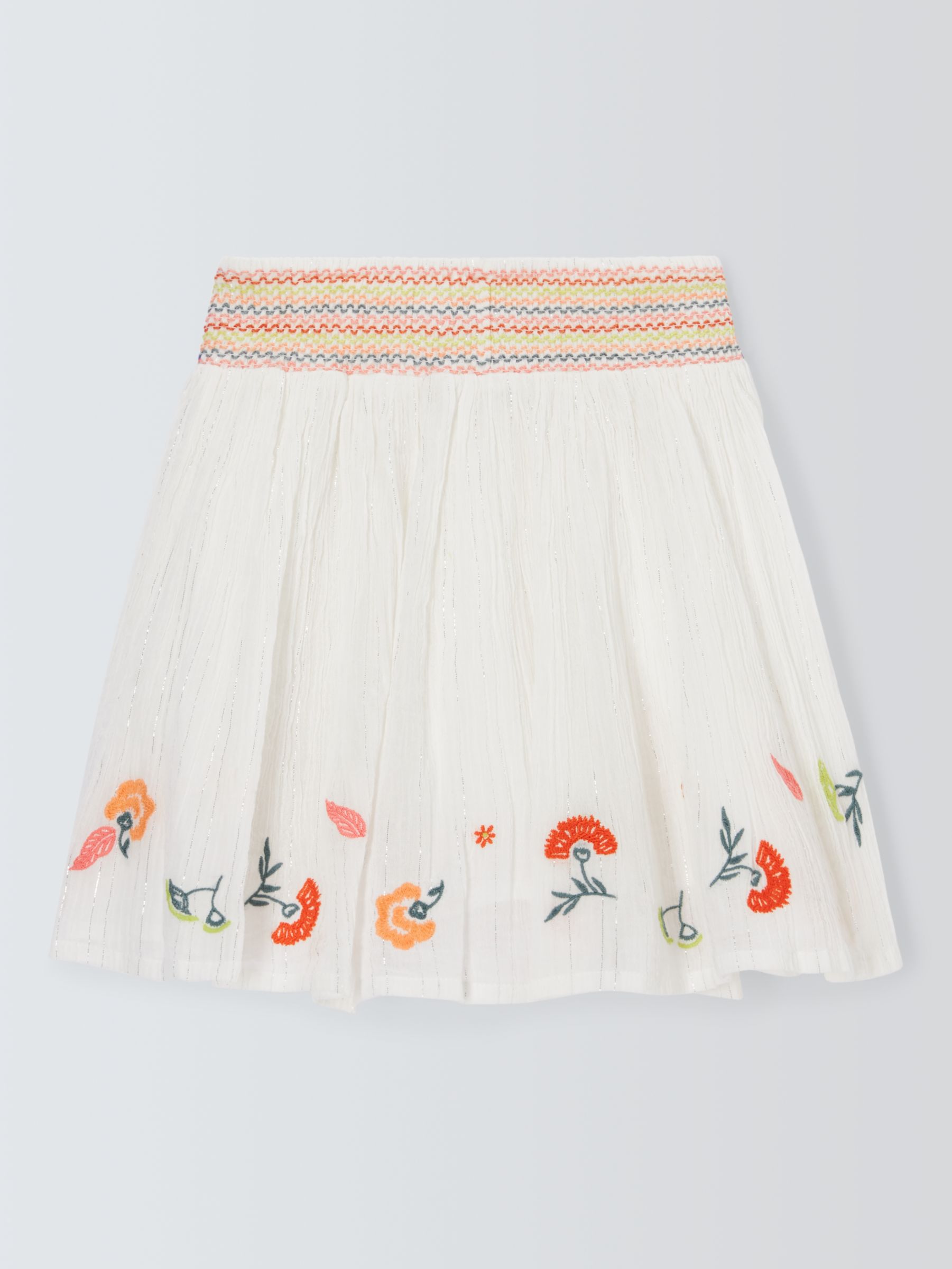 John Lewis Kids' Embroidery Metallic Thread Skirt, White, 4 years