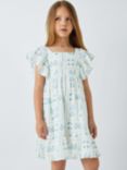 John Lewis Kids' Block Print Dress, White/Blue