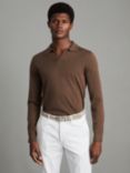 Reiss Milburn Merino Wool Polo Shirt, Pecan Brown