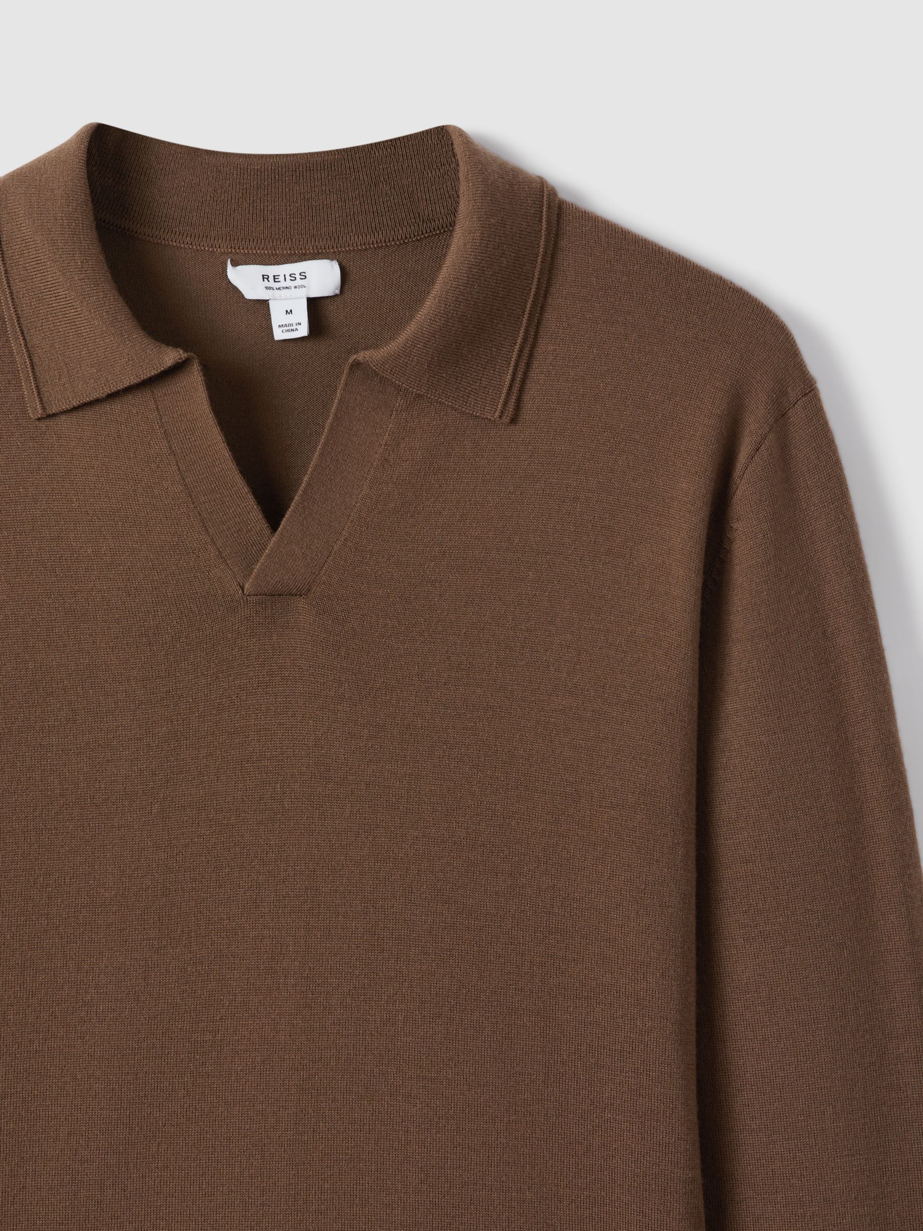 Reiss Milburn Merino Wool Polo Shirt, Pecan Brown, XL