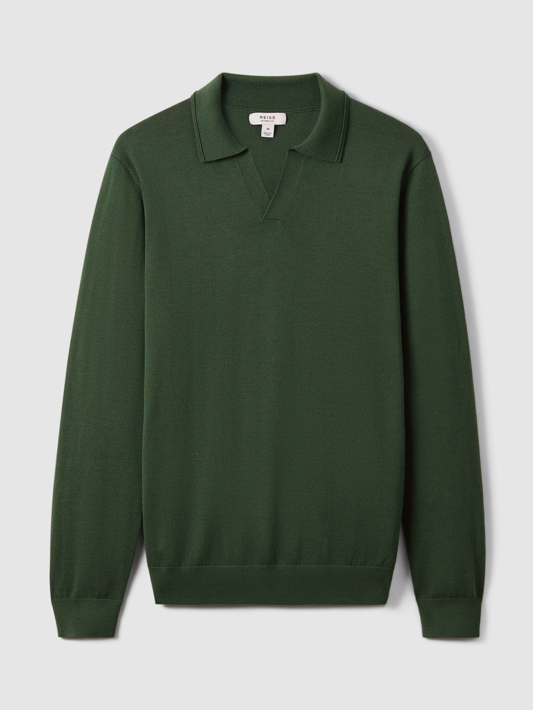 Reiss Milburn Merino Wool Polo Shirt, Hunting Green, XS