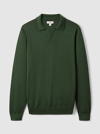 Reiss Milburn Merino Wool Polo Shirt, Hunting Green