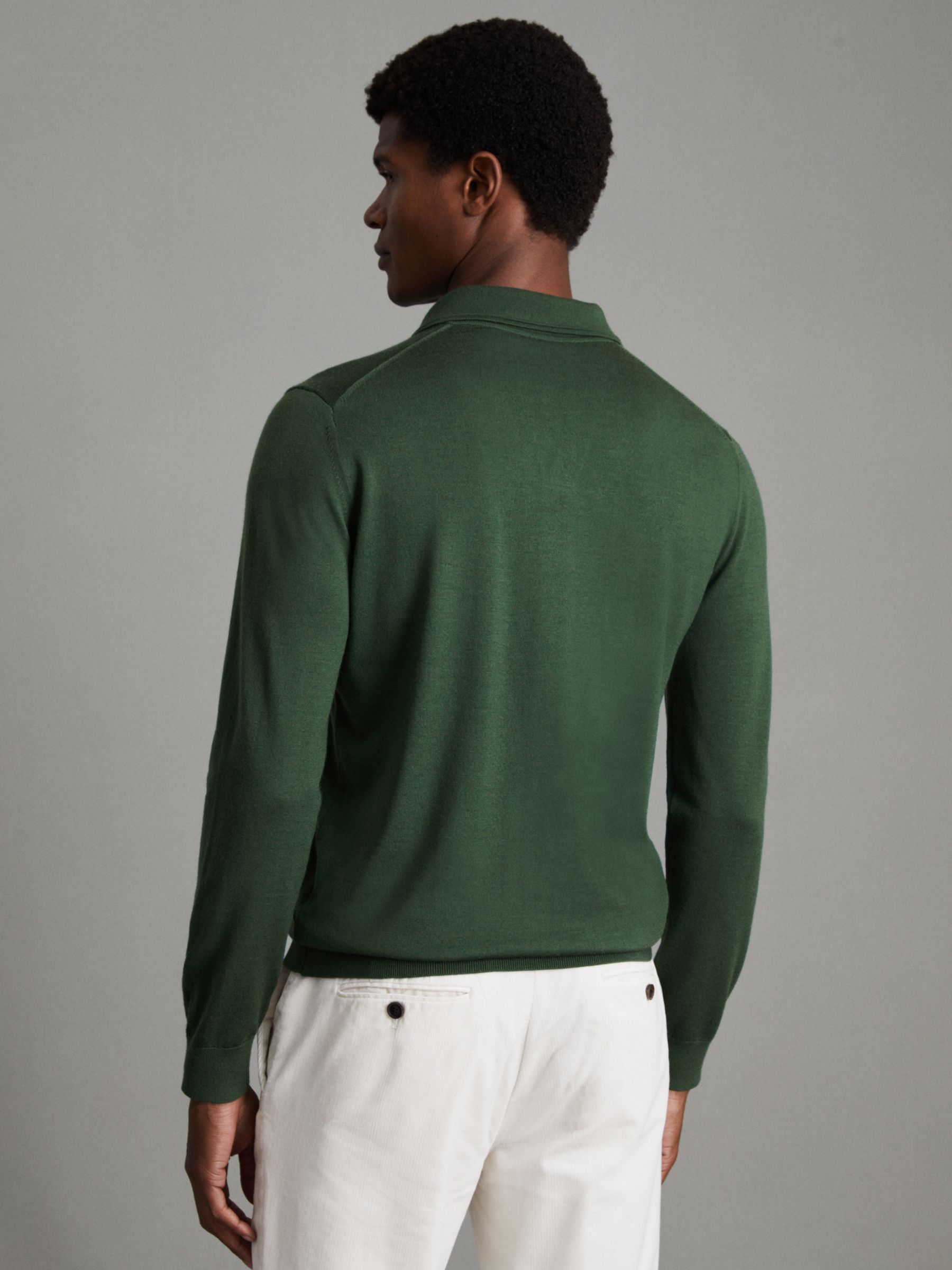 Reiss Milburn Merino Wool Polo Shirt, Hunting Green, XS