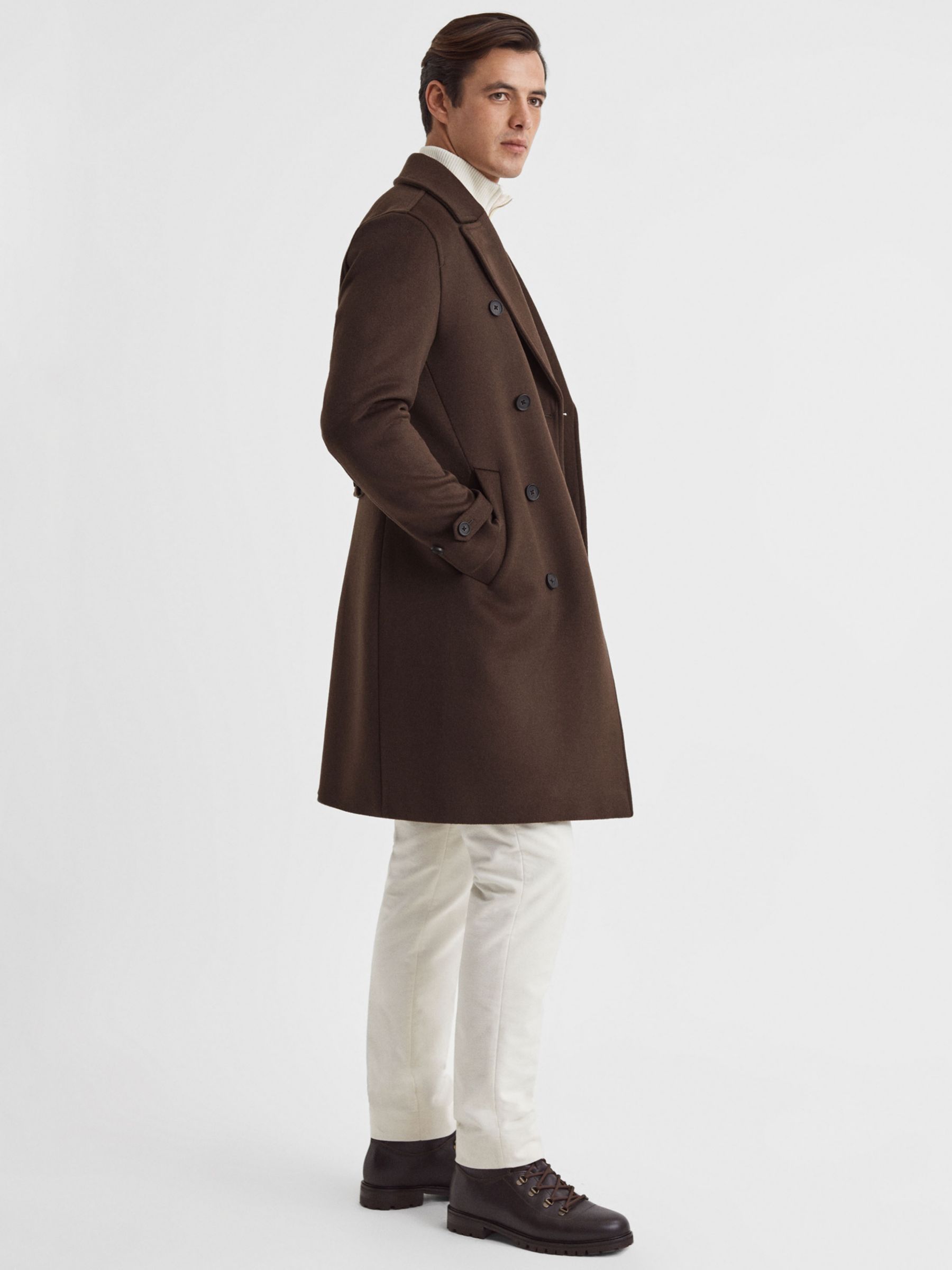 Ted Baker Claim Wool Blend Overcoat, Mahogany at John Lewis & Partners