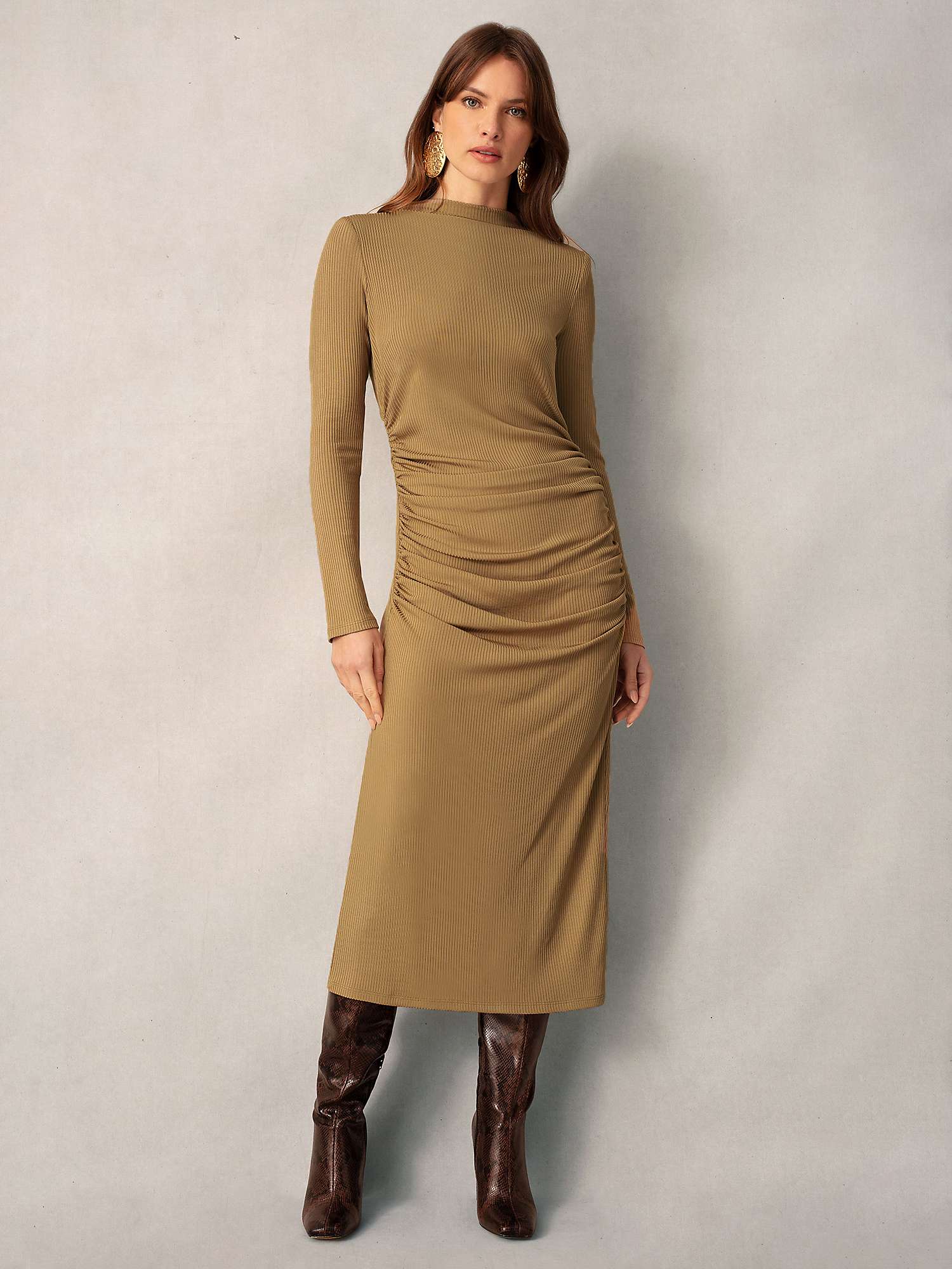 Buy Ro&Zo Ribbed Gathered Jersey Tube Dress, Brown Online at johnlewis.com