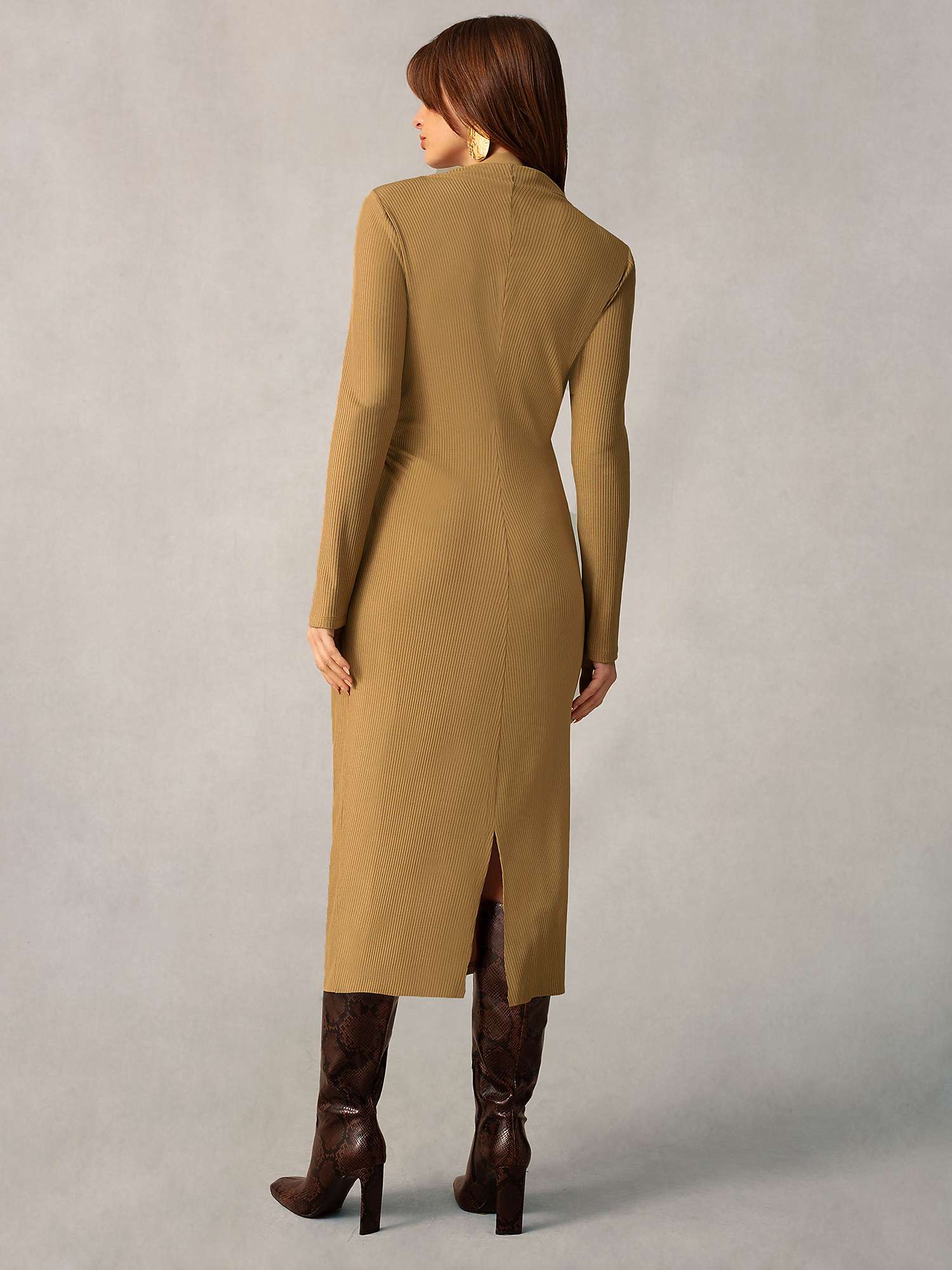 Buy Ro&Zo Ribbed Gathered Jersey Tube Dress, Brown Online at johnlewis.com