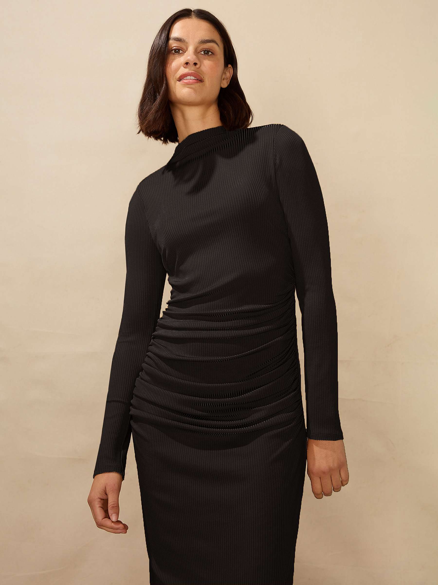 Buy Ro&Zo Petite Ribbed Gathered Jersey Tube Dress, Black Online at johnlewis.com