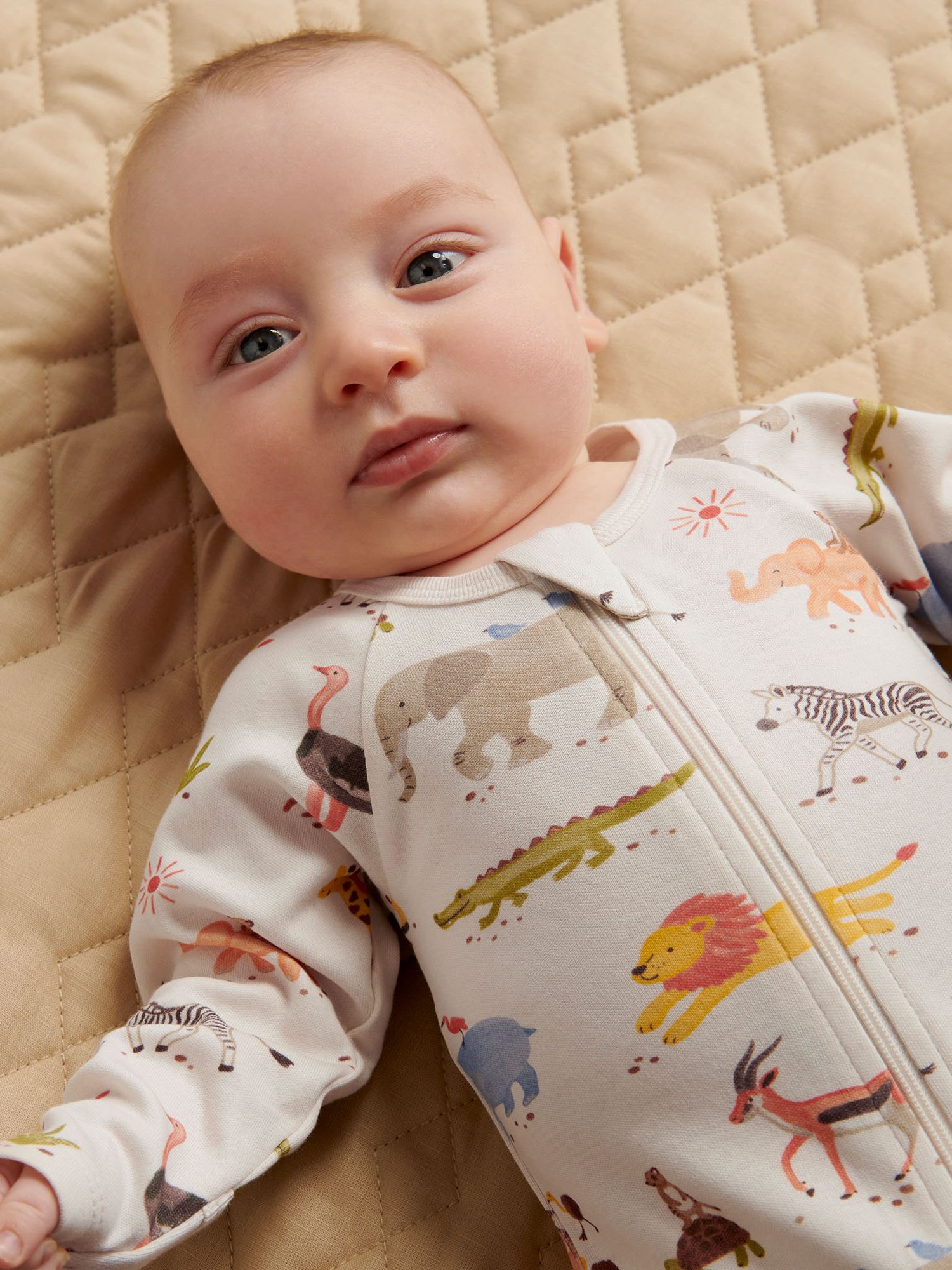 Purebaby Baby Organic Cotton Safari Print Growsuit, Pack of 2, Multi, Newborn