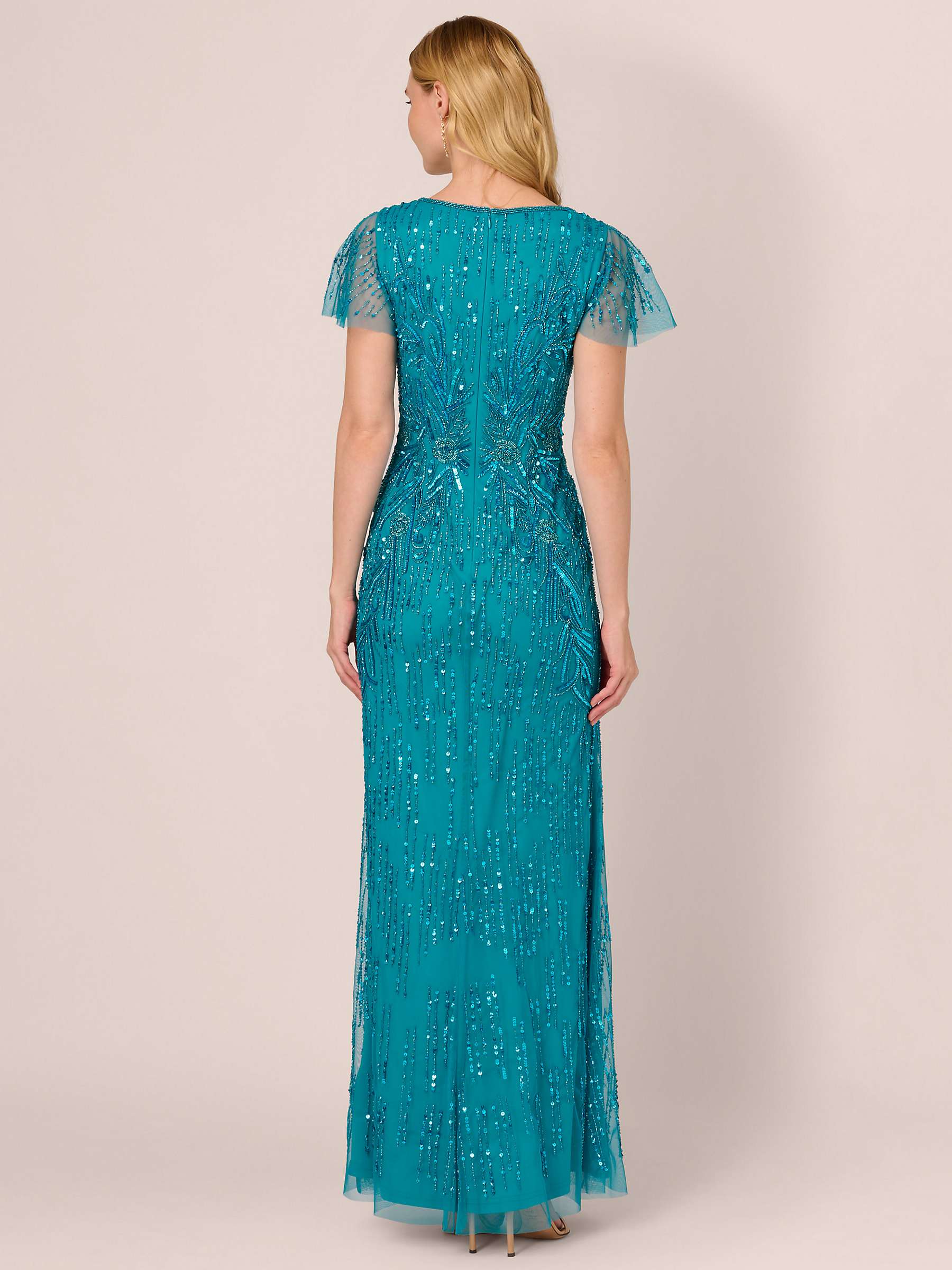 Buy Adrianna Papell Flutter Sleeve Beaded Maxi Dress, Teal Online at johnlewis.com