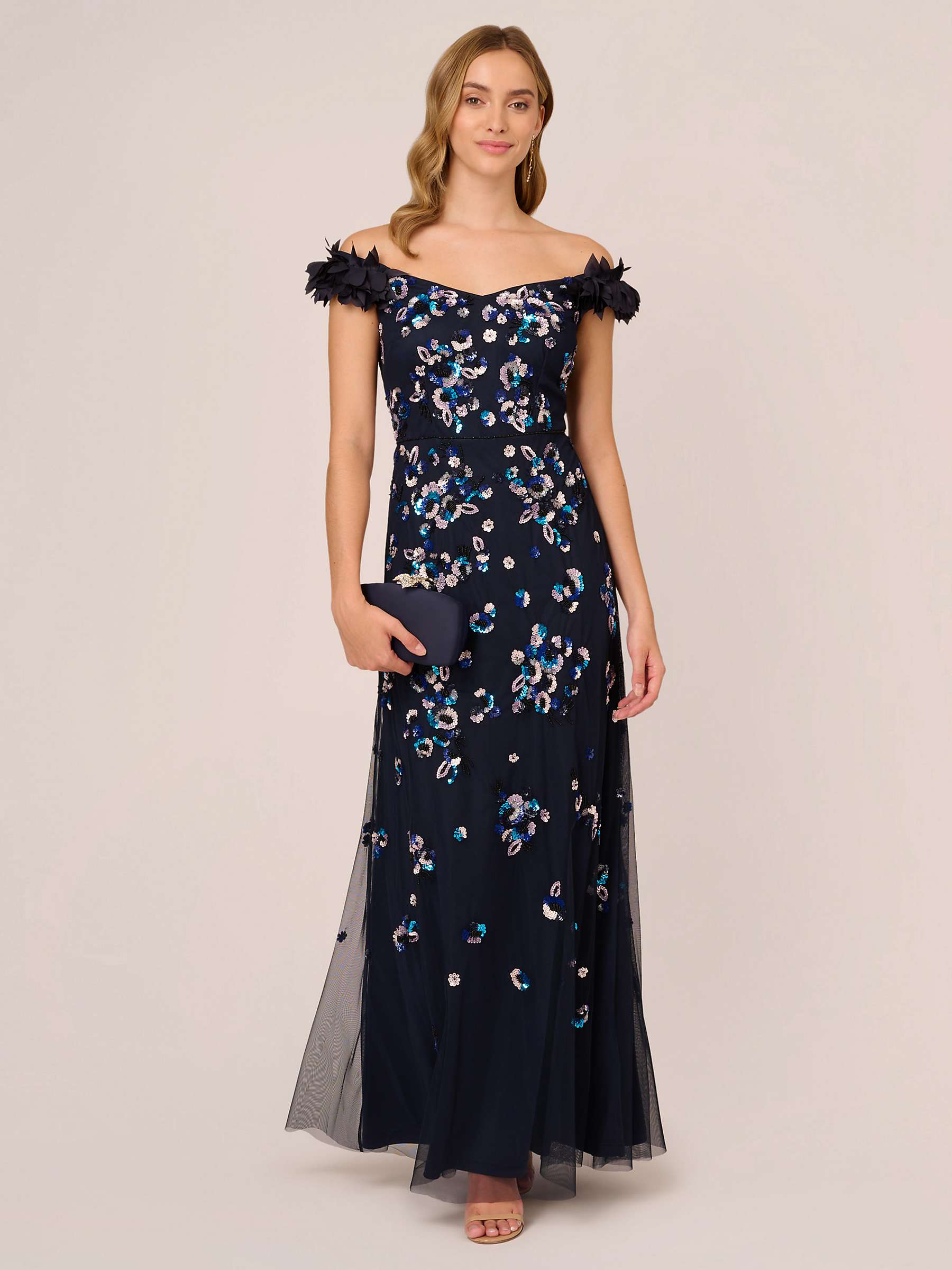 Buy Adrianna Papell Off Shoulder Beaded Maxi Dress, Midnight/Multi Online at johnlewis.com
