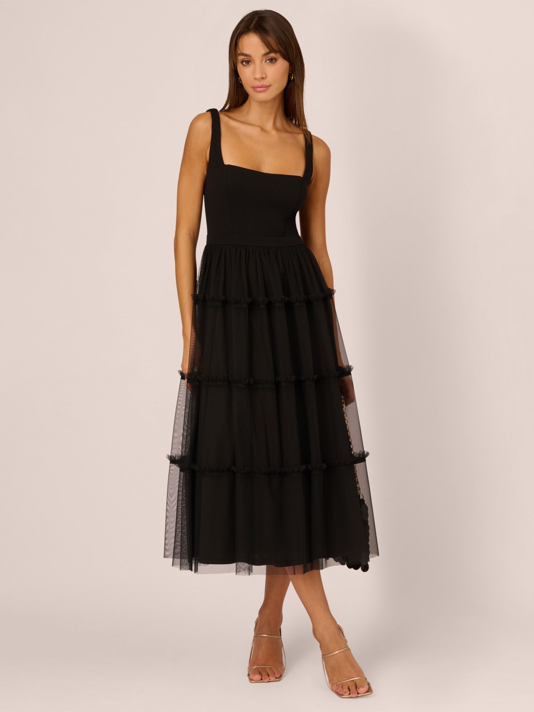 Adrianna by Adrianna Papell Knit and Mesh Midi Dress, Black at John Lewis &  Partners