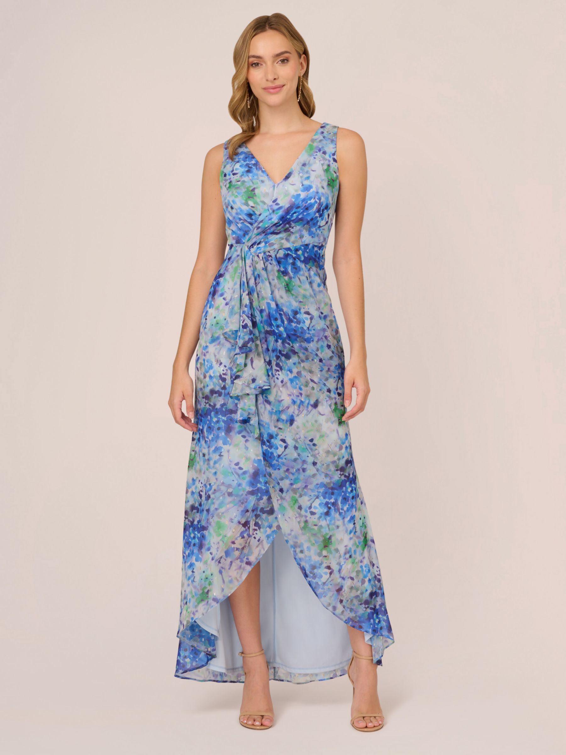 Adrianna Papell Metallic Floral Maxi Dress, Blue/Multi, 6