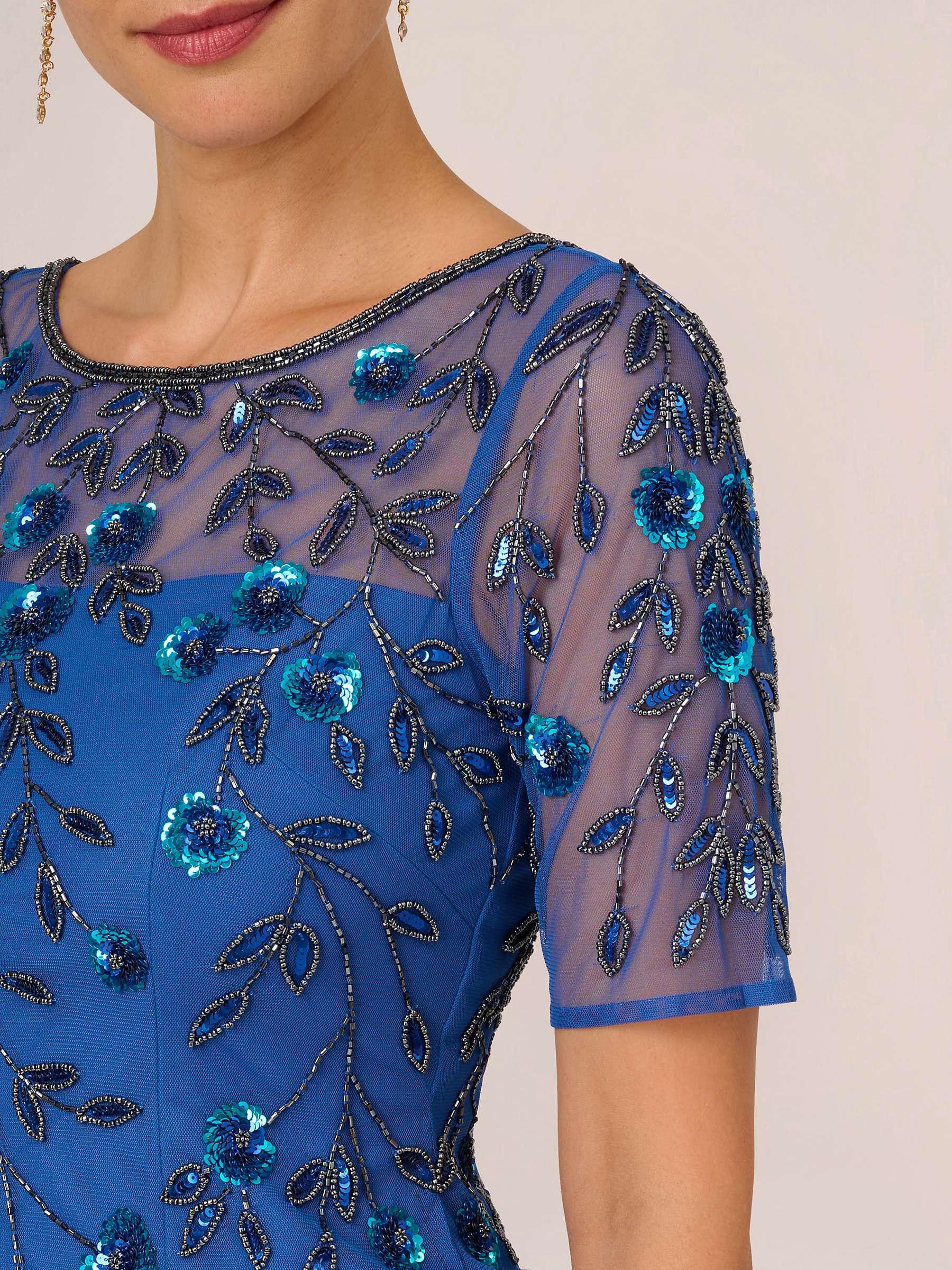 Buy Adrianna Papell Beaded Floral Short Dress, Blue Horizon Online at johnlewis.com