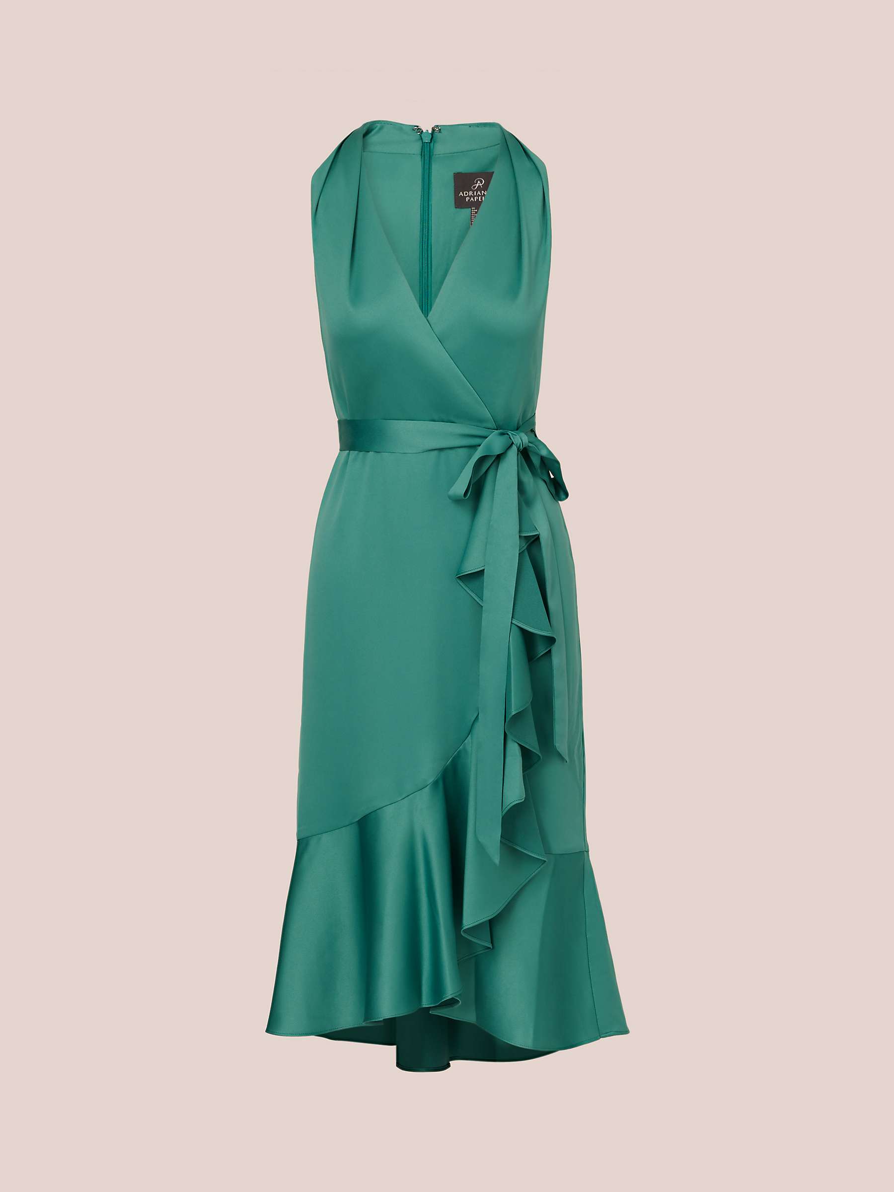 Buy Adrianna Papell Halter Neck Faux Wrap Midi Satin Dress, Jungle Green Online at johnlewis.com