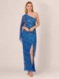Adrianna Papell One Shoulder Beaded Maxi Dress, Blue Horizon