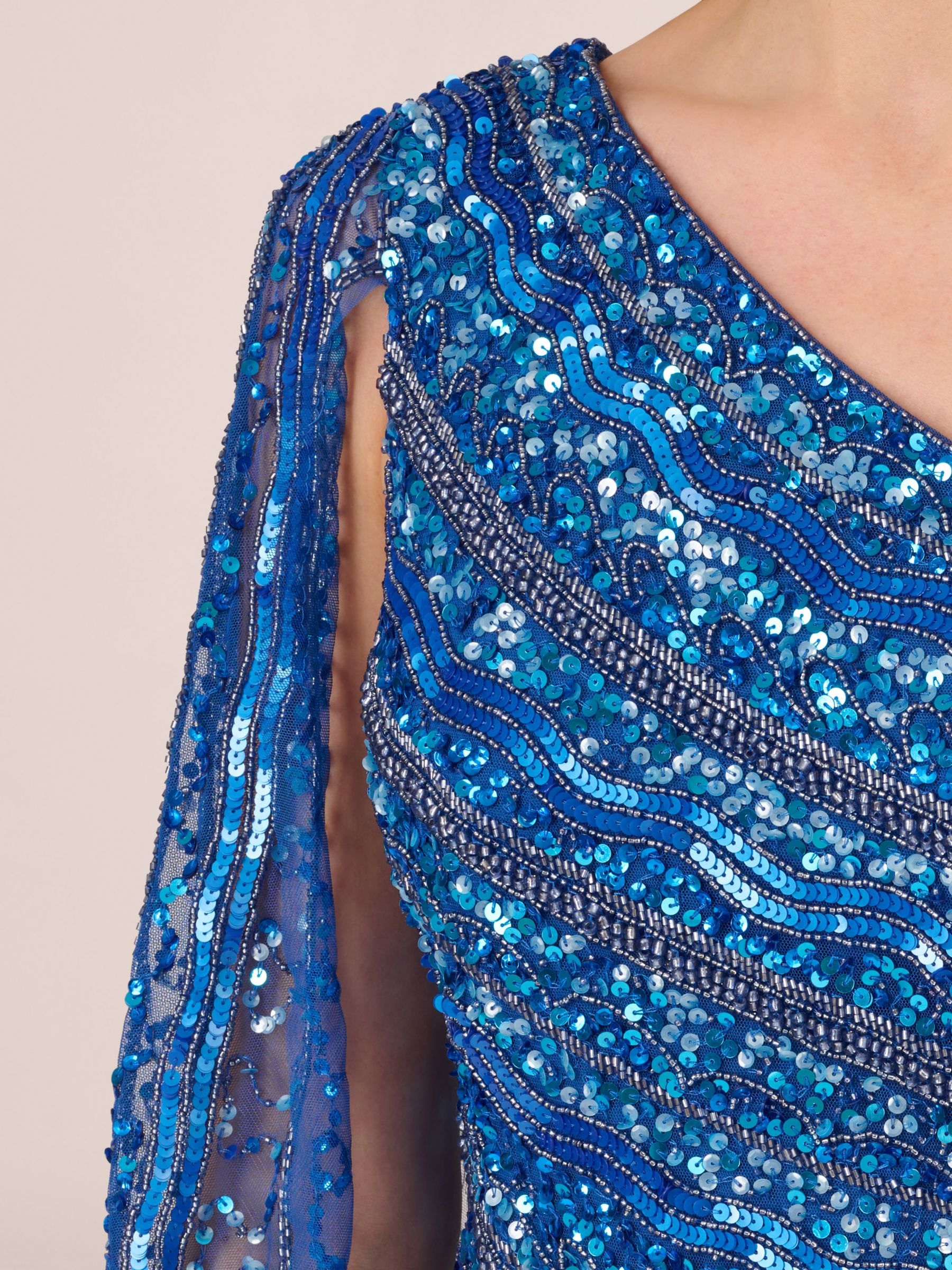 Buy Adrianna Papell One Shoulder Beaded Maxi Dress, Blue Horizon Online at johnlewis.com