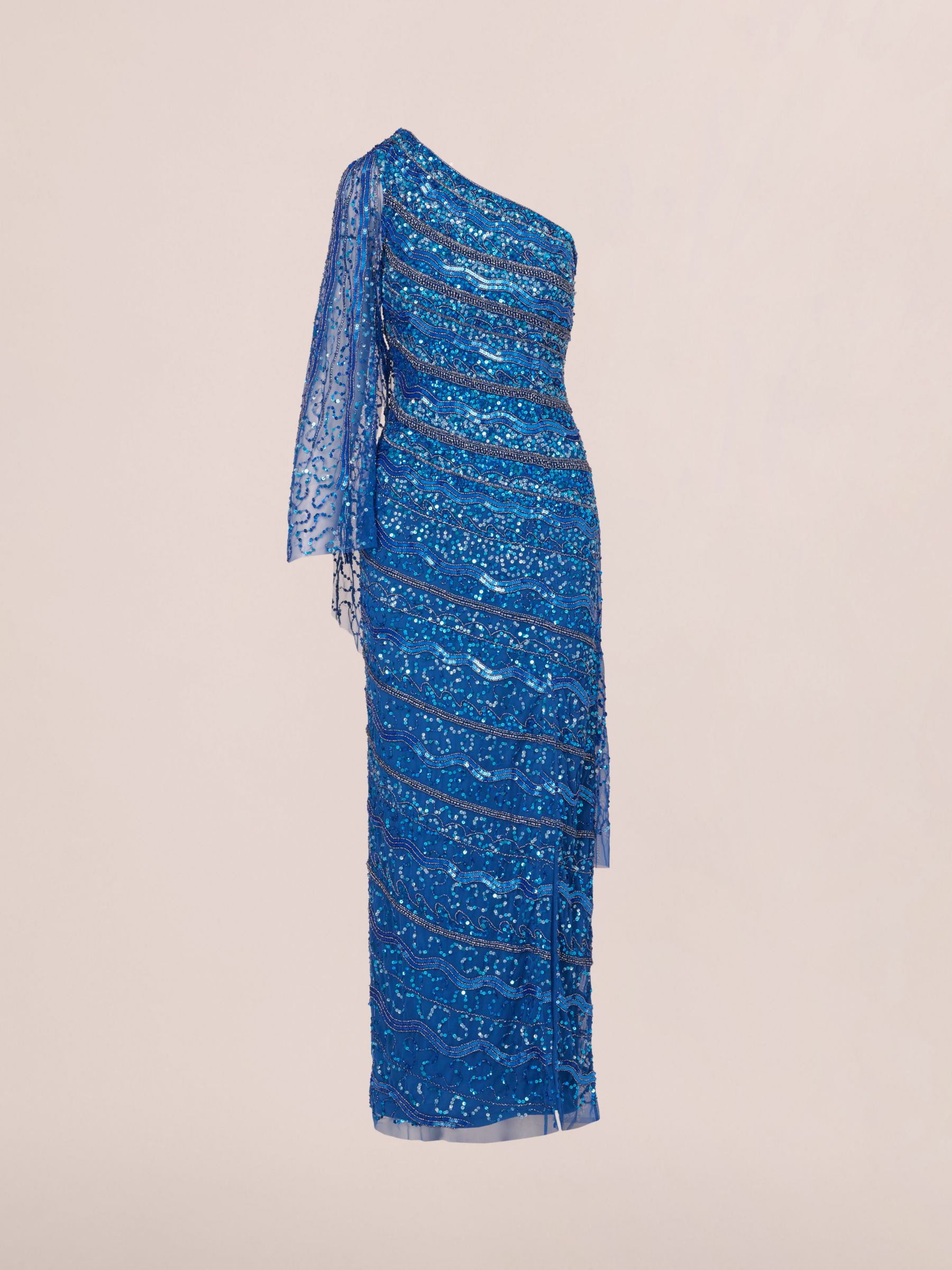 Adrianna Papell One Shoulder Beaded Maxi Dress, Blue Horizon, 18