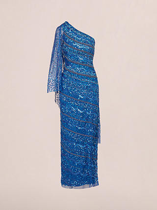 Adrianna Papell One Shoulder Beaded Maxi Dress, Blue Horizon