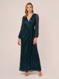 Adrianna Papell Metallic Mesh Draped Maxi Dress, Teal Sapphire