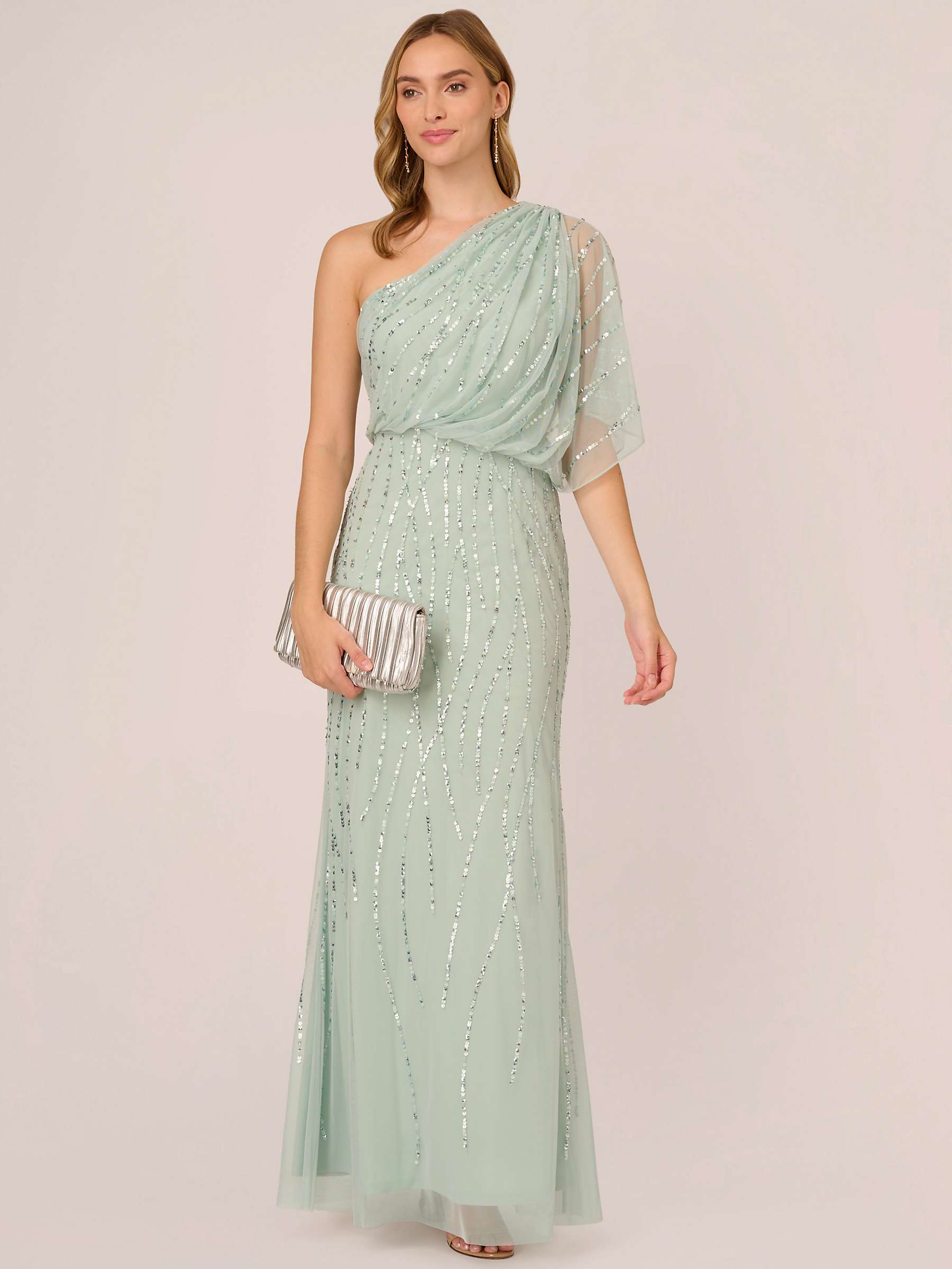 Buy Adrianna Papell Long Beaded Dress, Icy Sage Online at johnlewis.com