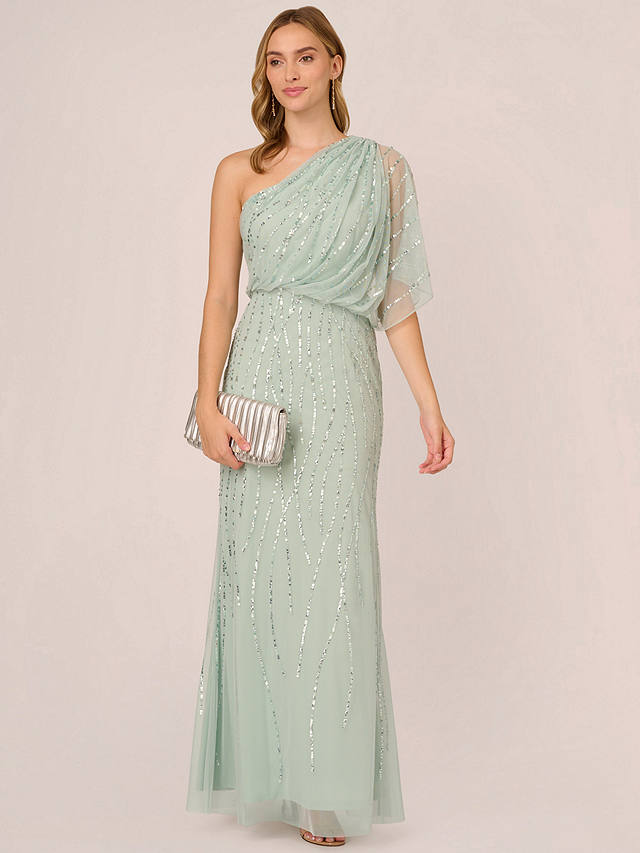 Adrianna Papell Long Beaded Dress, Icy Sage