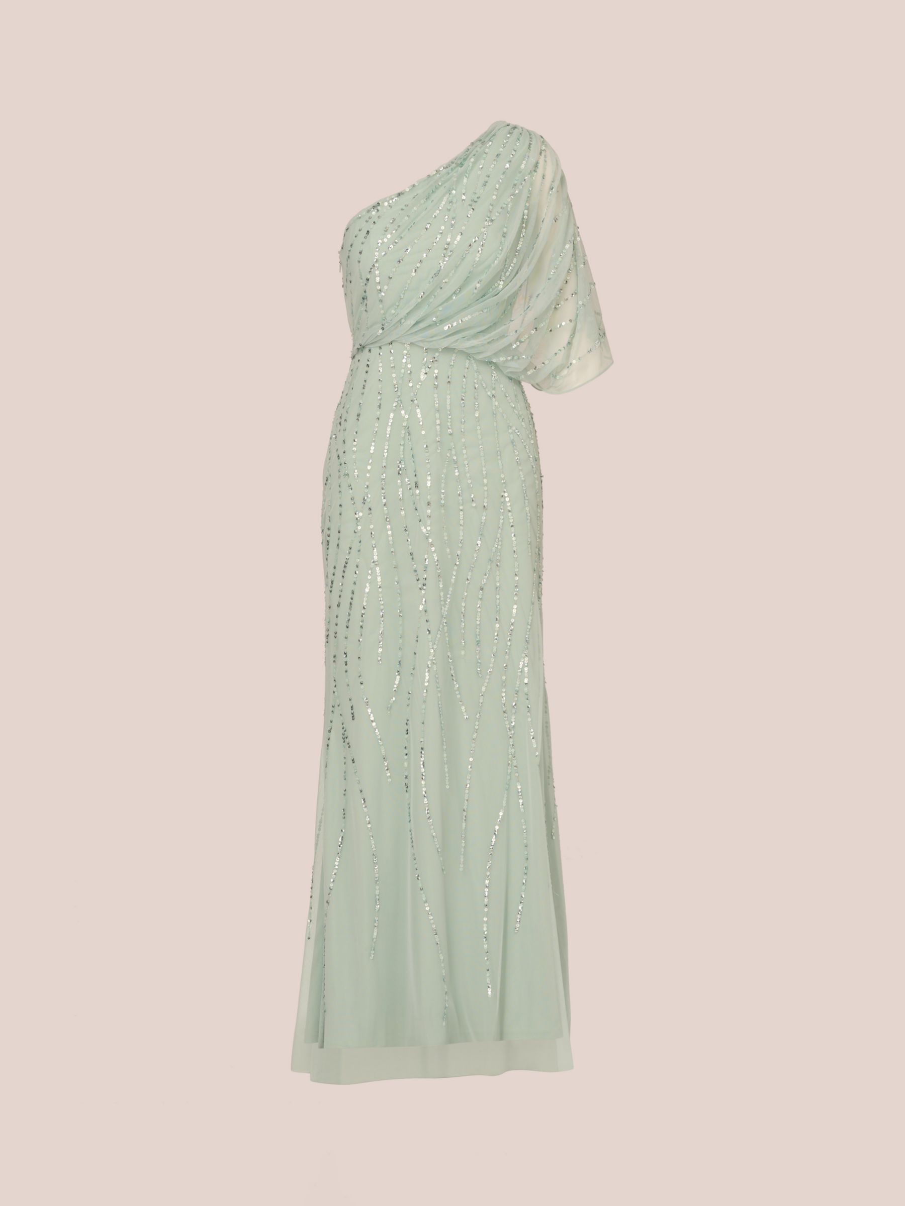 Adrianna Papell Long Beaded Dress, Icy Sage, 6