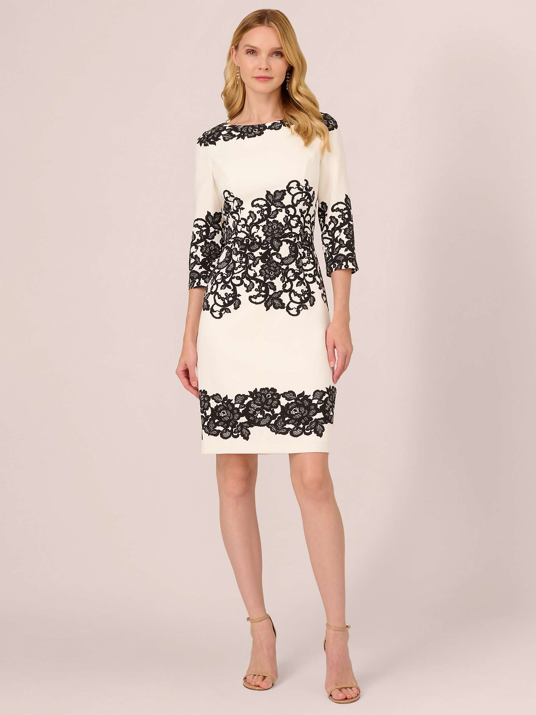 Buy Adrianna Papell Scroll Lace Short Dress, Ivory/Black Online at johnlewis.com