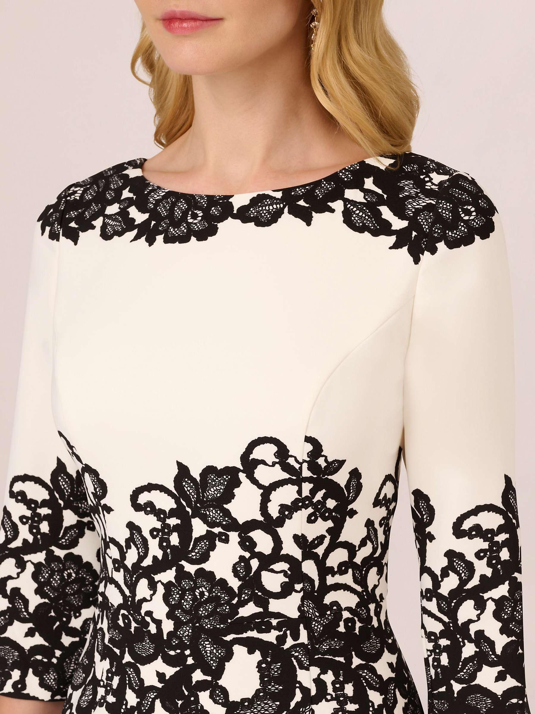 Buy Adrianna Papell Scroll Lace Short Dress, Ivory/Black Online at johnlewis.com