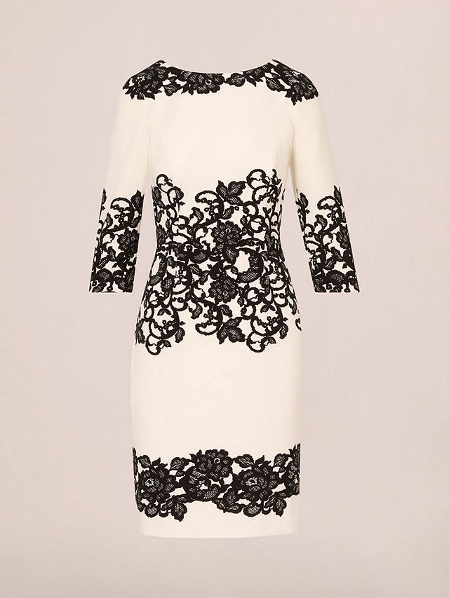 Adrianna Papell Scroll Lace Short Dress, Ivory/Black