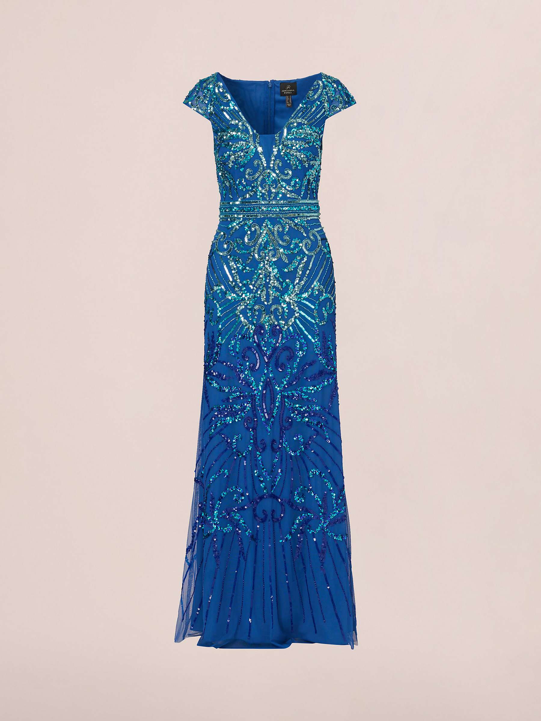 Buy Adrianna Papell Cap Seelve Beaded Maxi Dress, Blue Horizon Online at johnlewis.com