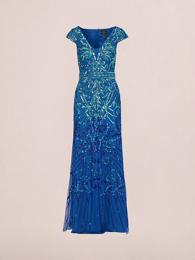 Adrianna Papell Cap Seelve Beaded Maxi Dress, Blue Horizon