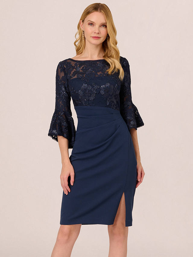 Adrianna Papell Floral Lace Combo Sheath Dress, Navy at John Lewis ...