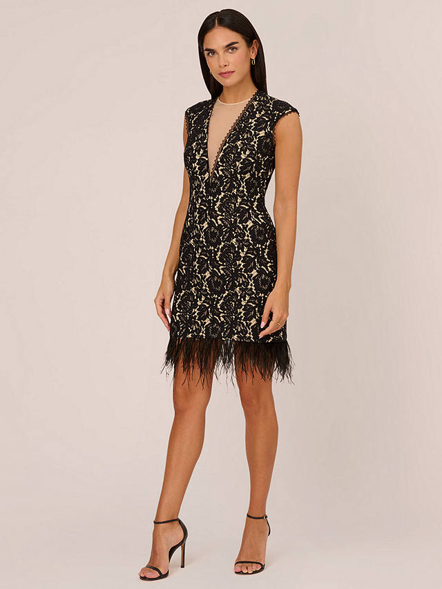 Adrianna by Adrianna Papell Bonded Lace Cocktail Dress, Black/Nude