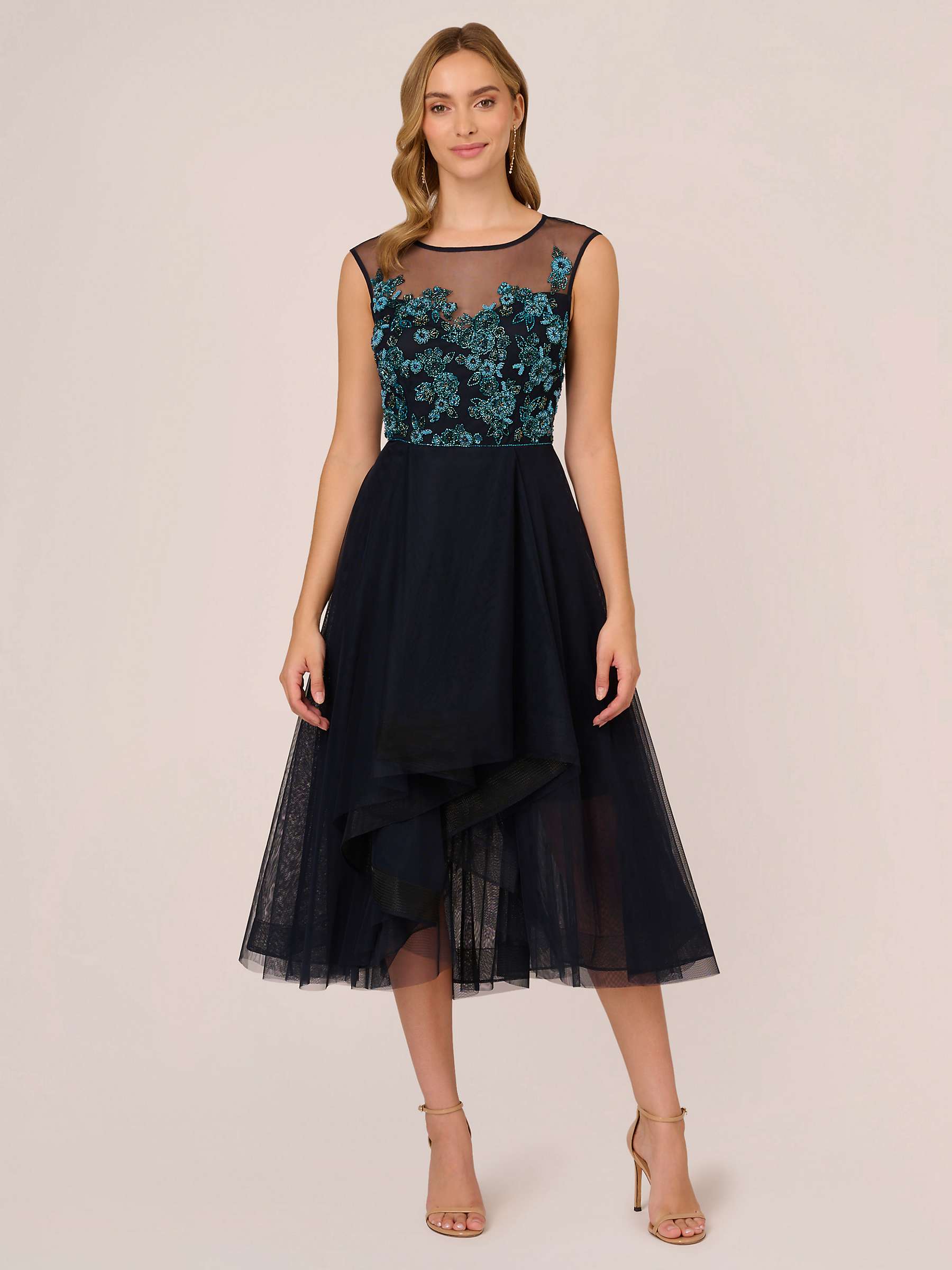 Buy Adrianna Papell Beaded Midi Tulle Dress, Midnight/Multi Online at johnlewis.com