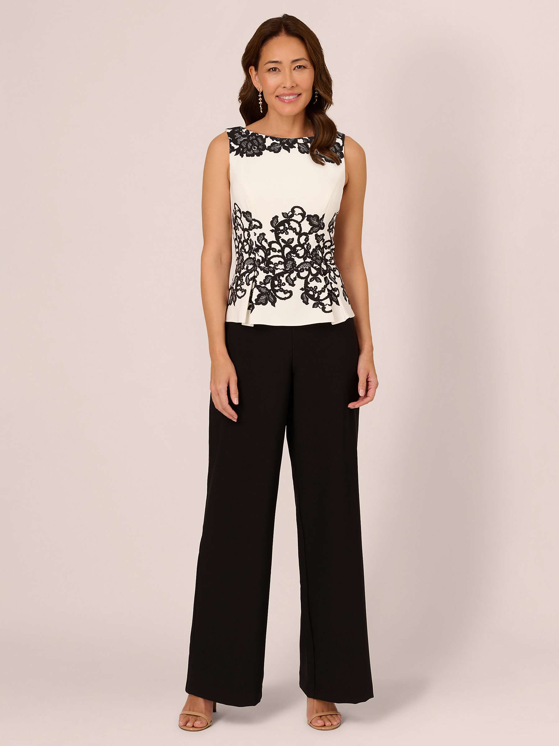 Buy Adrianna Papell Scroll Lace Jumpsuit, Ivory/Black Online at johnlewis.com