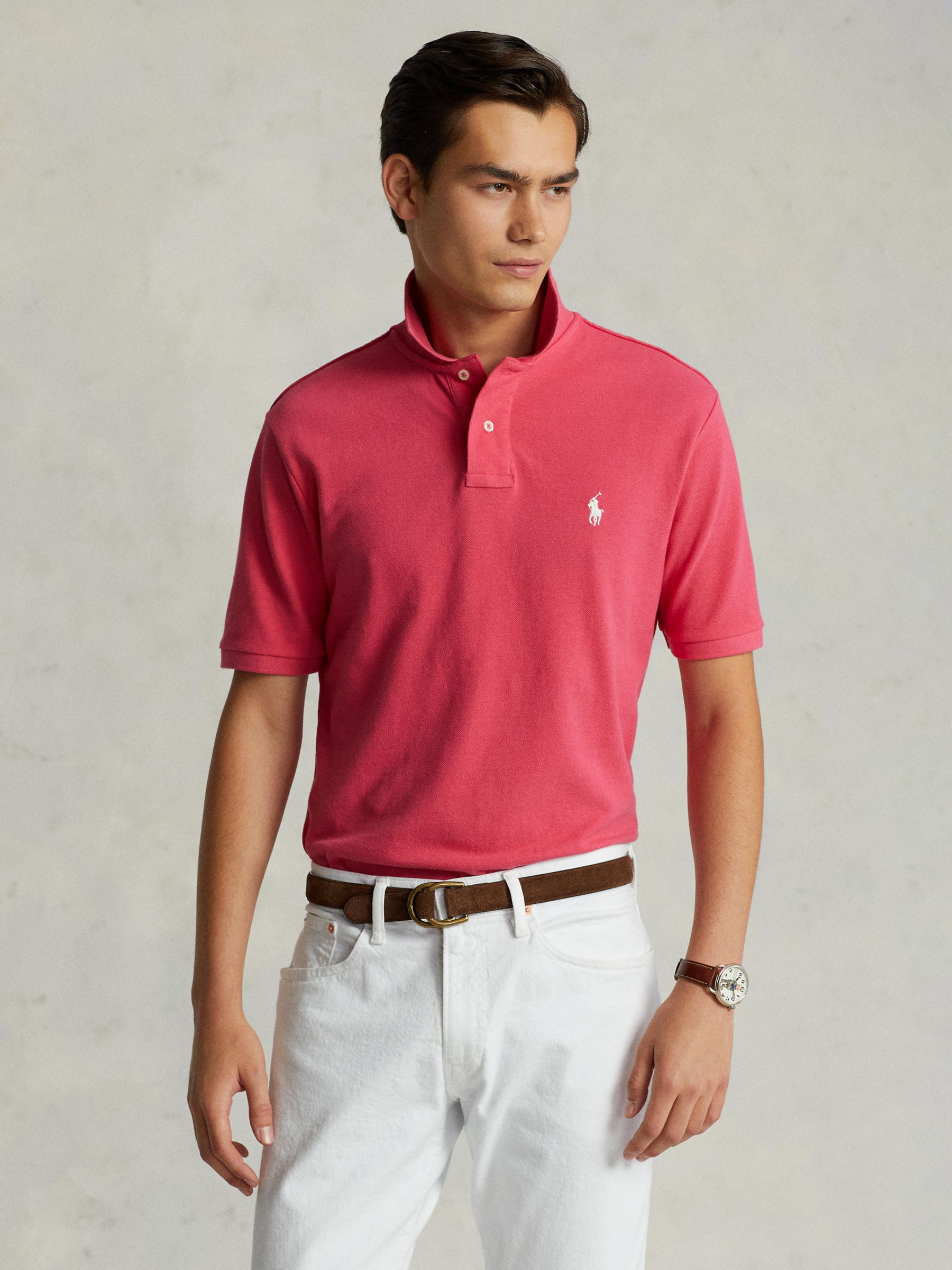 Polo Ralph Lauren Short Sleeve Custom Slim Fit Polo Shirt, Hot Pink at ...