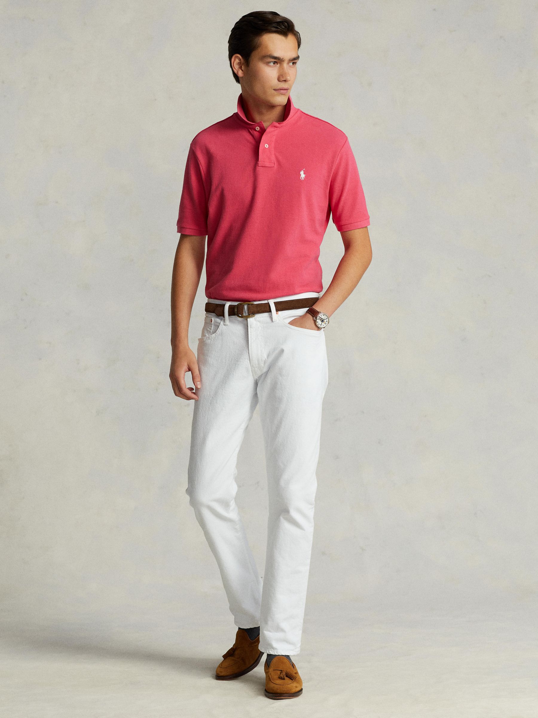 Polo Ralph Lauren Short Sleeve Custom Slim Polo Shirt, Hot Pink, S