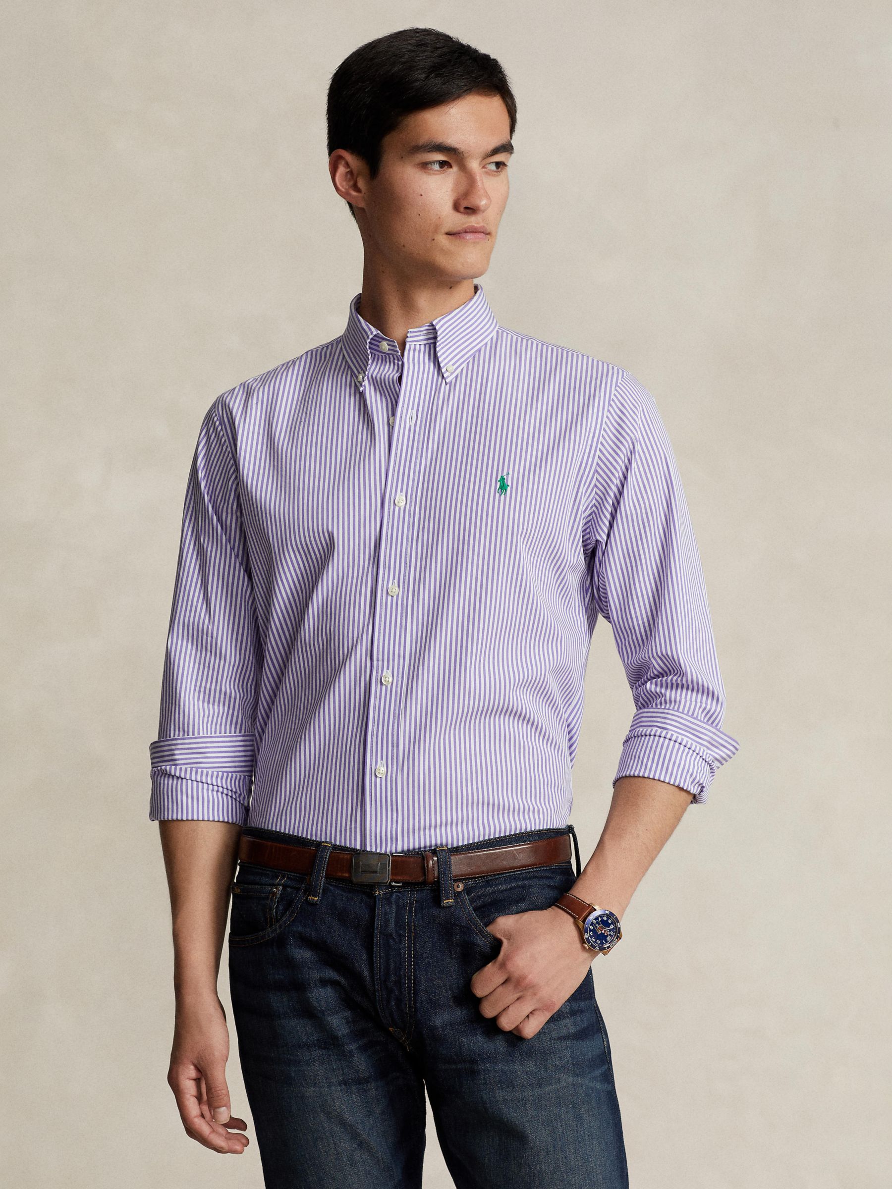 Ralph Lauren Tailored Fit Plaid Stretch Poplin Stripe Shirt, Lavender ...