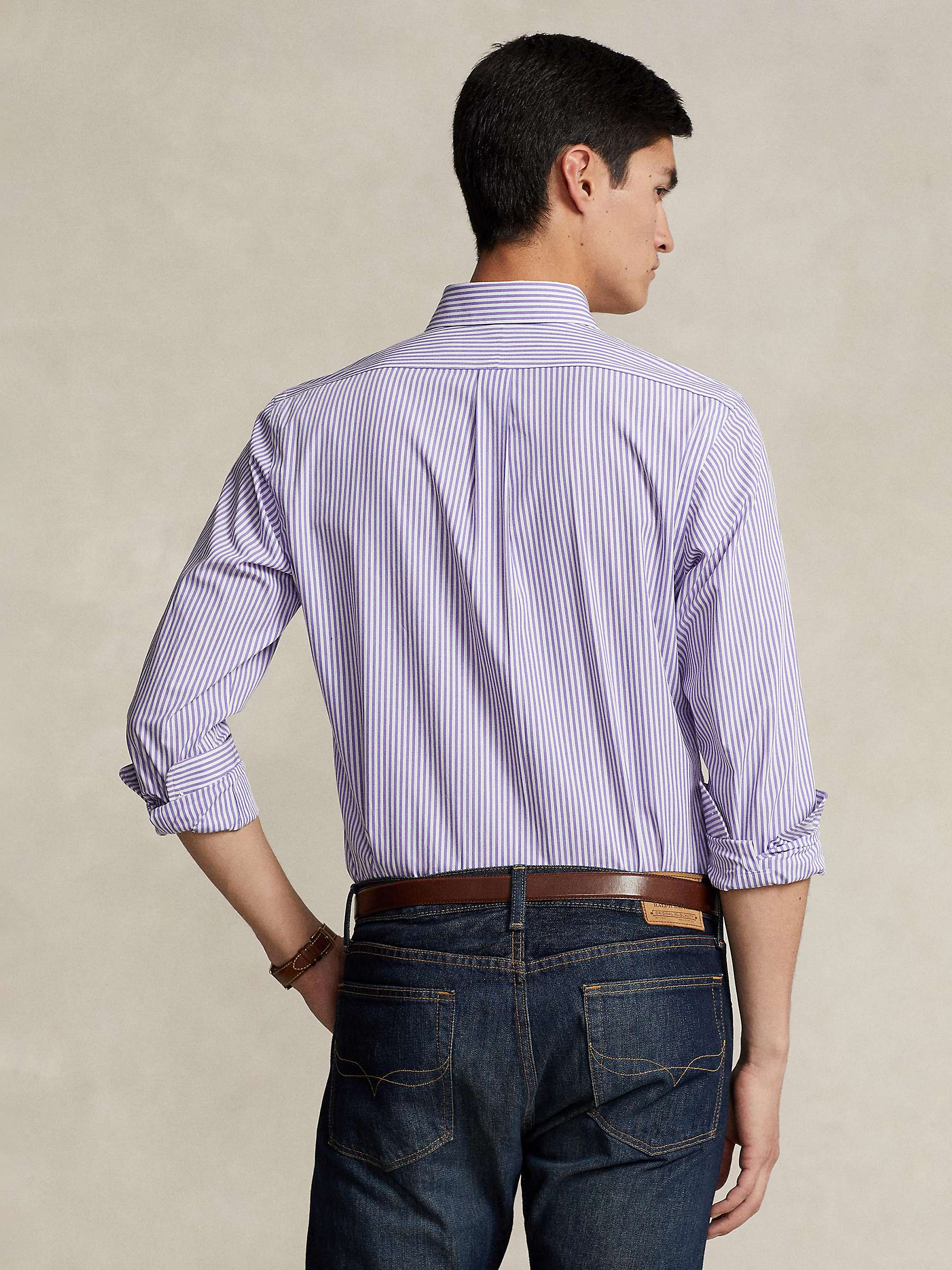 Buy Ralph Lauren Tailored Fit Plaid Stretch Poplin Stripe Shirt, Lavender/White Online at johnlewis.com
