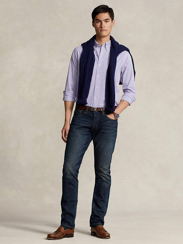 Ralph Lauren Tailored Fit Plaid Stretch Poplin Stripe Shirt, Lavender/White