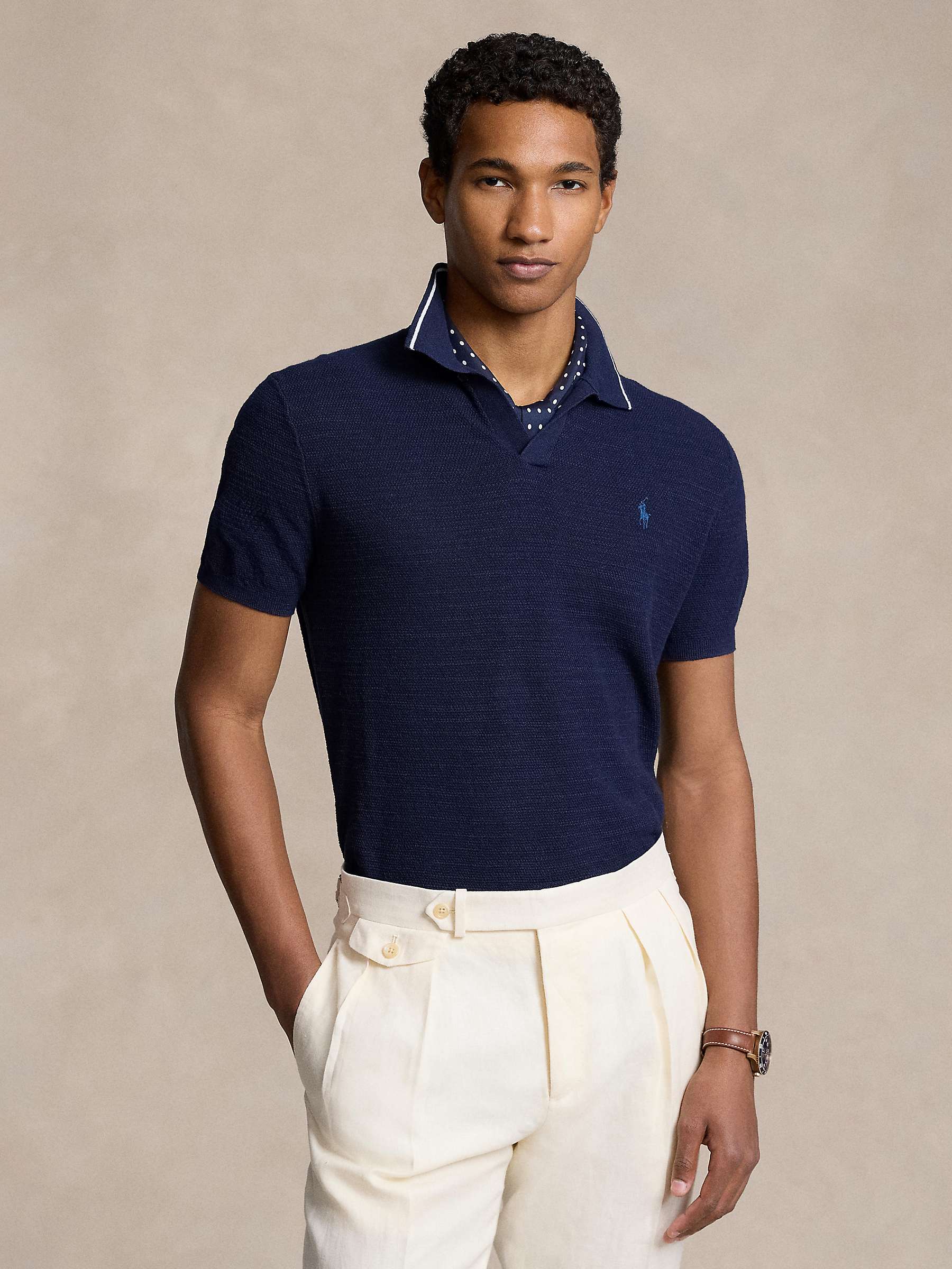 Buy Polo Ralph Lauren Linen Blend Polo Shirt, Bright Navy Online at johnlewis.com