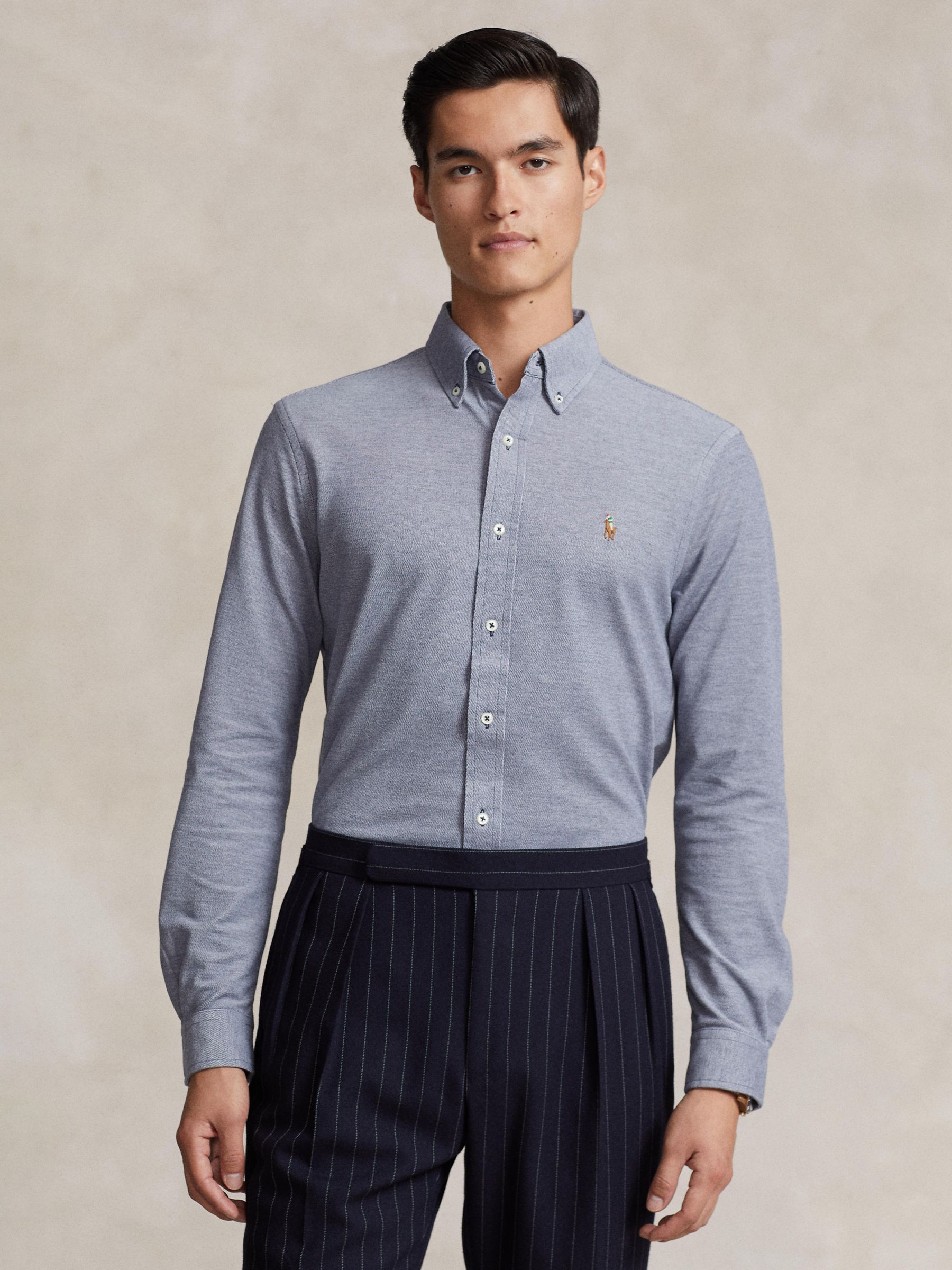Polo Ralph Lauren Knit Oxford Shirt, Navy at John Lewis & Partners