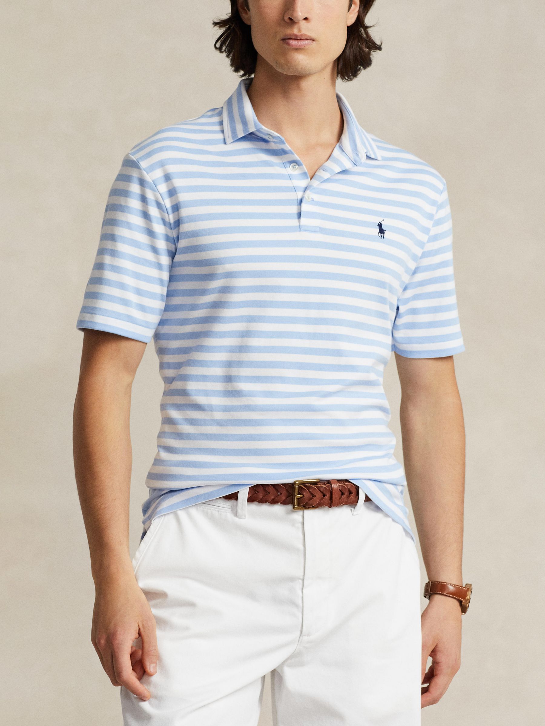 Ralph Lauren Slim Fit Soft Cotton Polo Shirt, Austin Blue/White, S