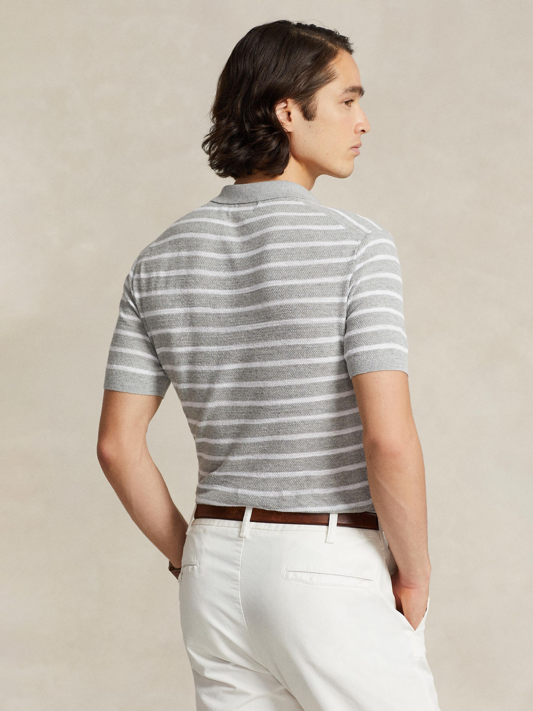 Buy Polo Ralph Lauren Striped Linen Blend Polo Shirt, Grey Online at johnlewis.com