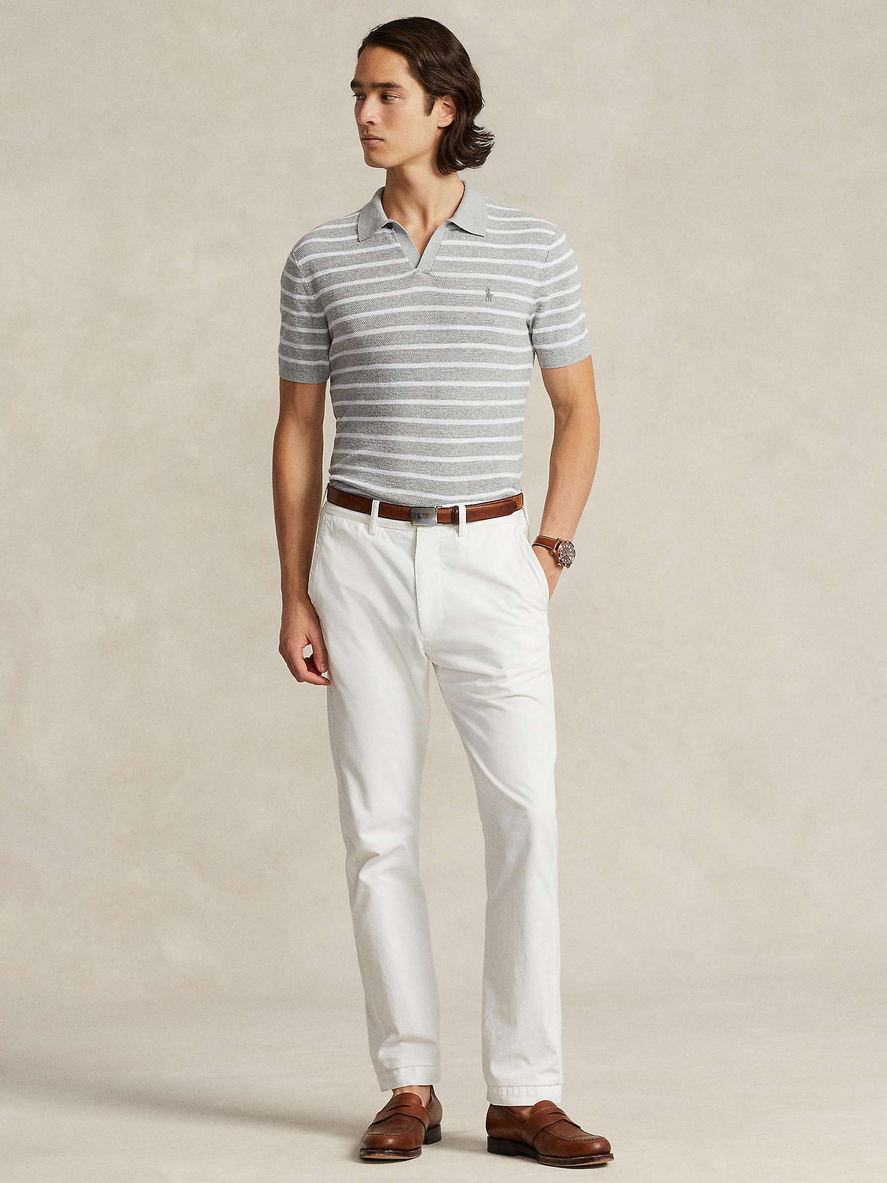 Buy Polo Ralph Lauren Striped Linen Blend Polo Shirt, Grey Online at johnlewis.com