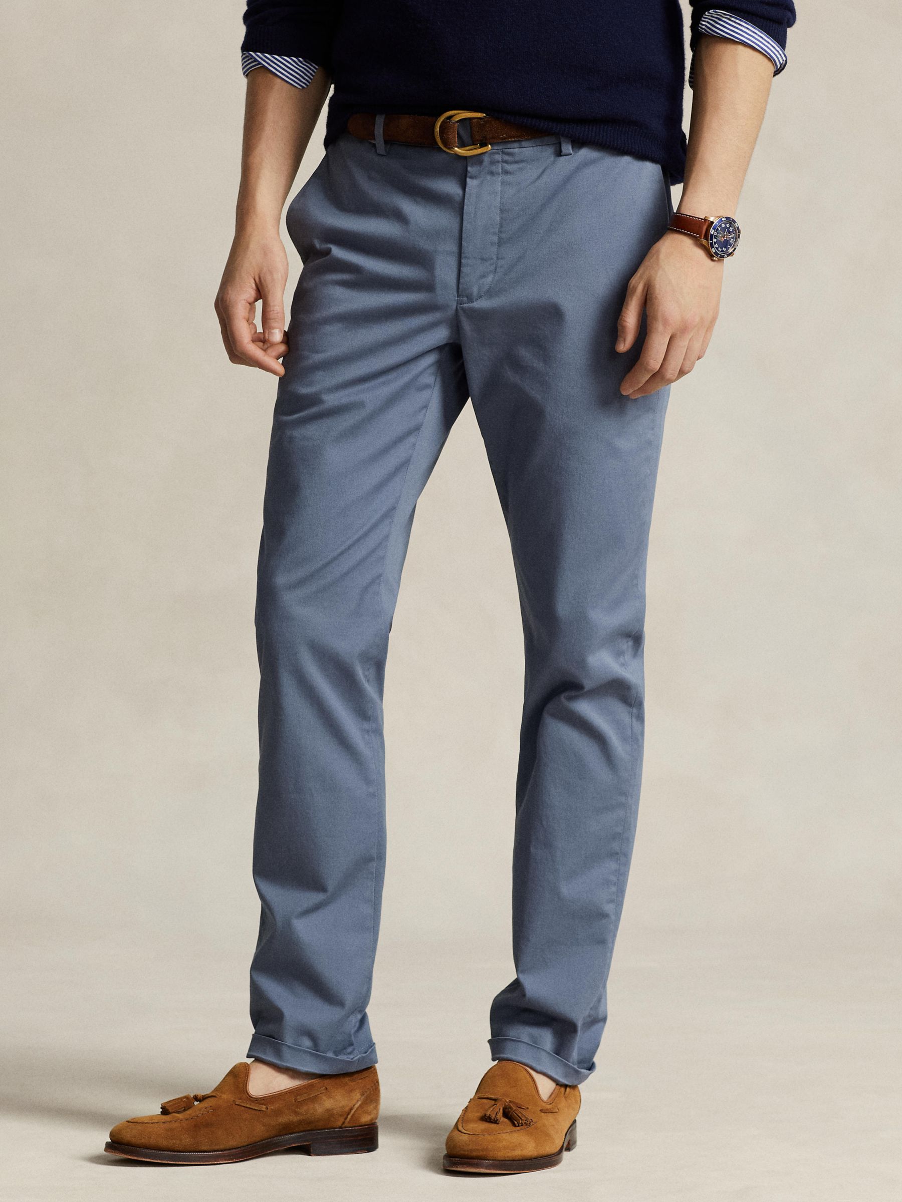 Ralph Lauren Slim Stretch Chino Trousers, Bay Blue at John Lewis & Partners