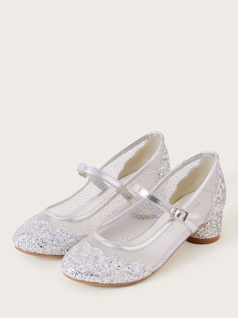 Monsoon Kids' Anabelle Scallop Glitter Princess Shoes, Silver, 4