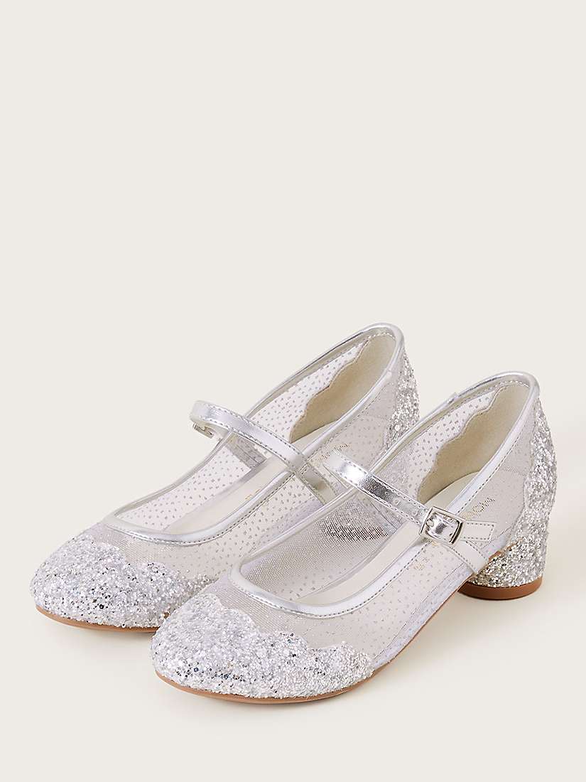 Buy Monsoon Kids' Anabelle Scallop Glitter Princess Shoes, Silver Online at johnlewis.com