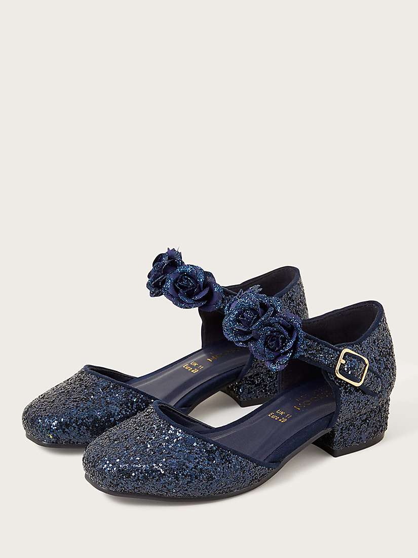 Buy Monsoon Kids' Flower Glitter Heels, Navy Online at johnlewis.com